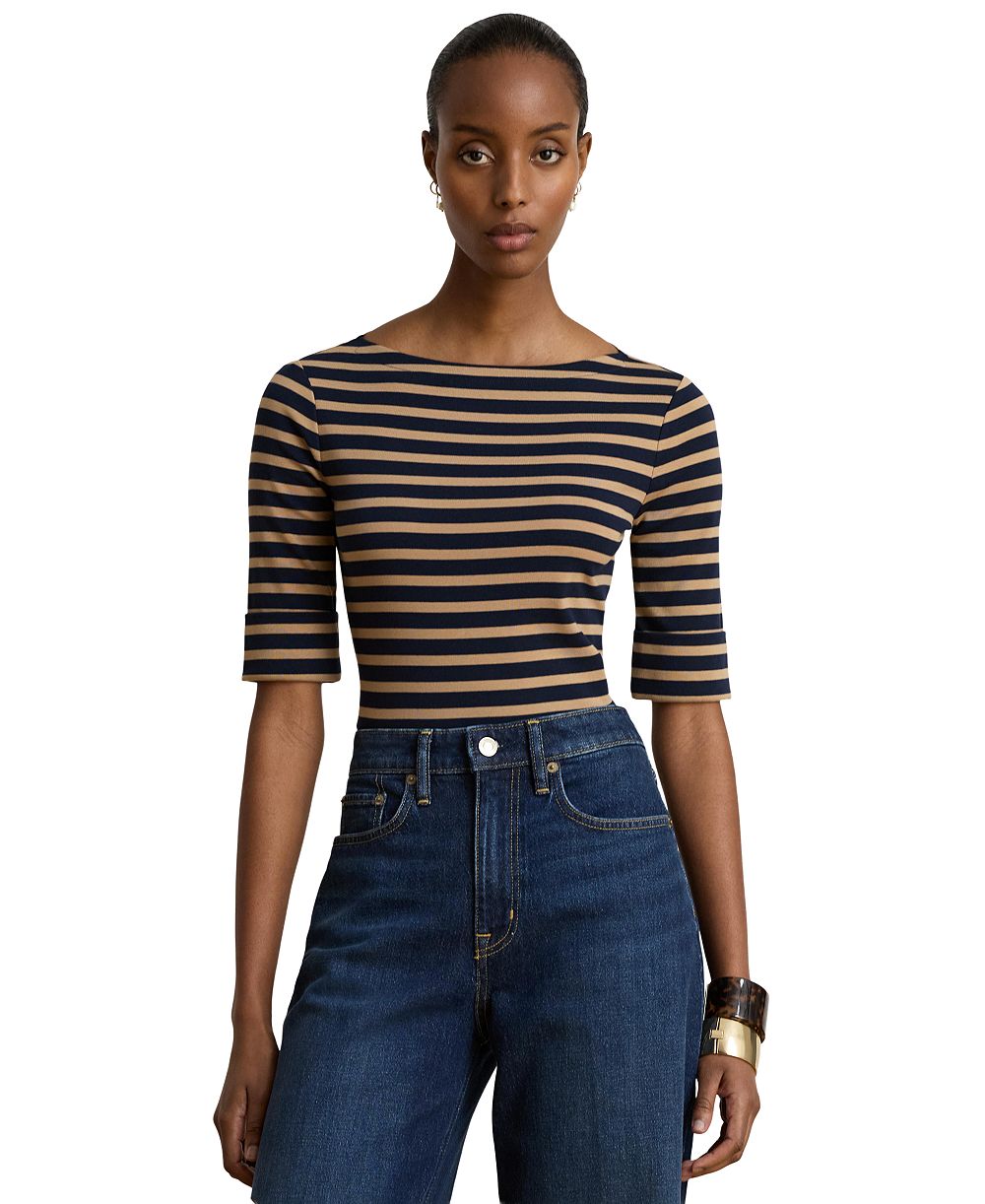 Lauren Ralph Lauren Women's Striped Stretch Cotton Boat Neck Top