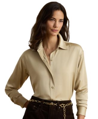 Женская сатиновая блузка Lauren Ralph Lauren с длинным рукавом и отложным воротником