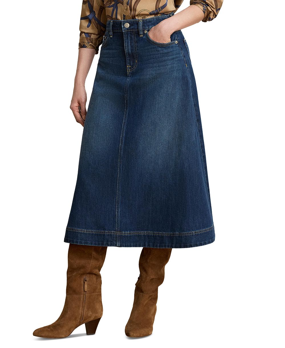 Lauren Ralph Lauren Women's A-Line High-Waisted Midi Denim Skirt
