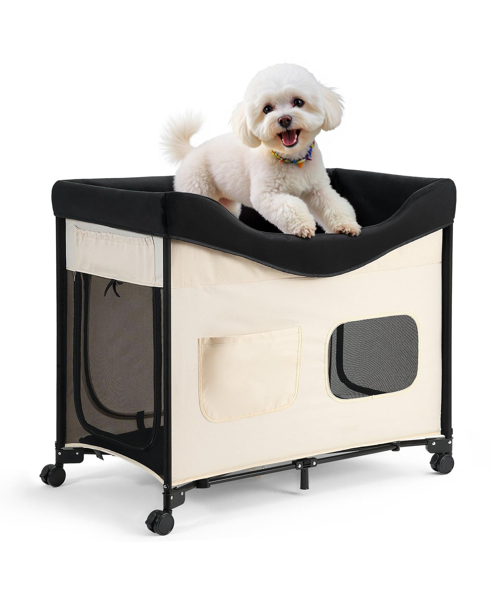 COZITO XL Elevated Foldable Bunk Pet Bed with Wheels, Side Storage and Carry Bag