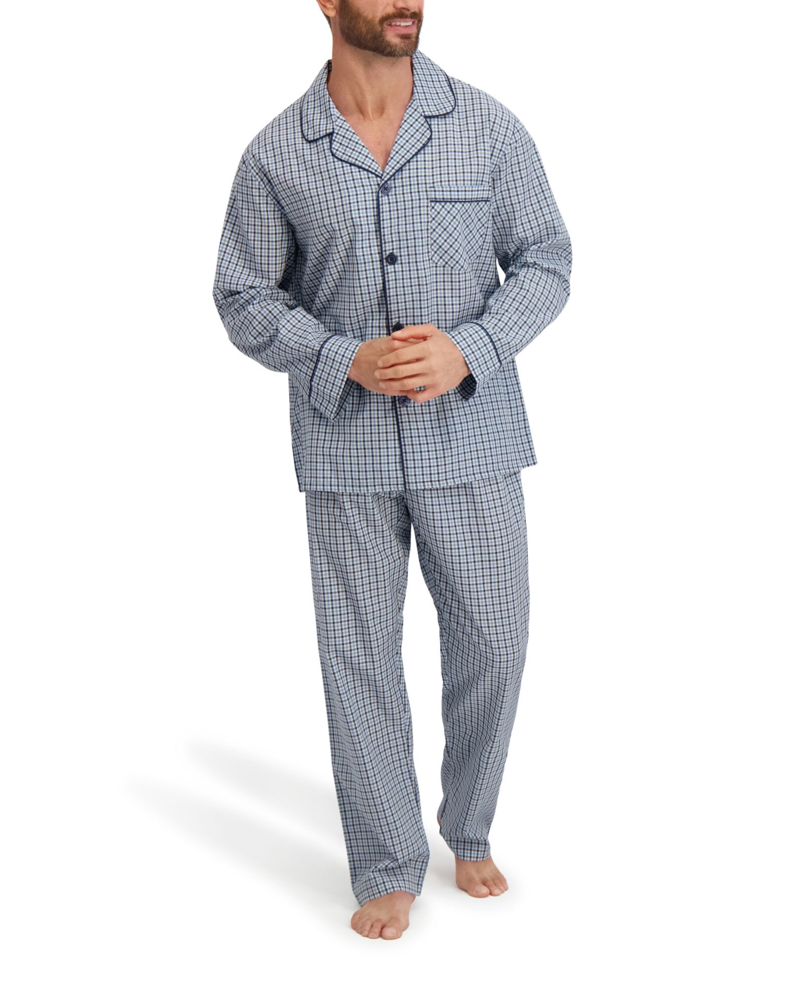 Hanes Мужской Woven Button Down Pajama Sleep Set