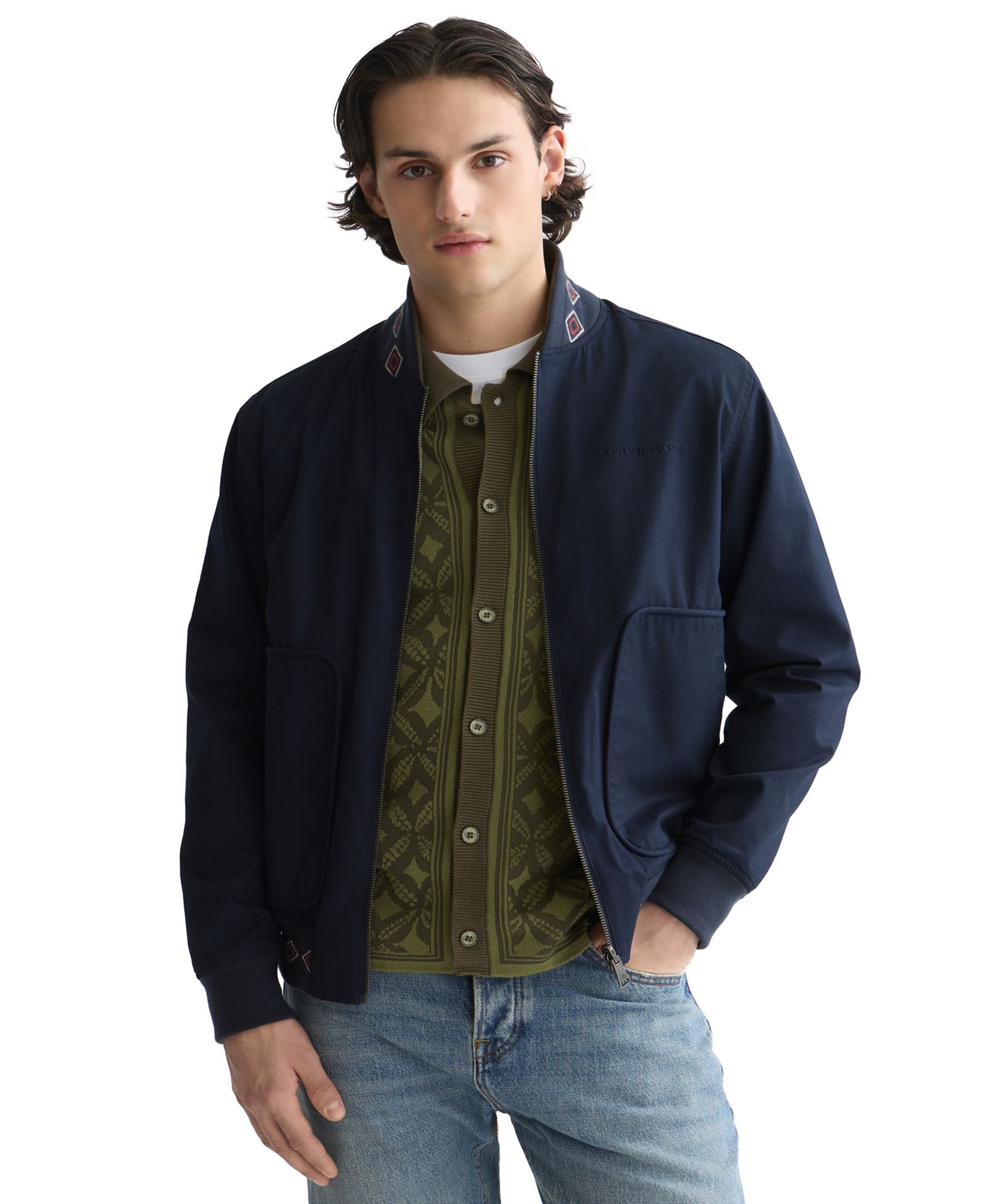 SCOTCH & SODA Men's Regular Fit Reversible Printed Cotton Jacket
