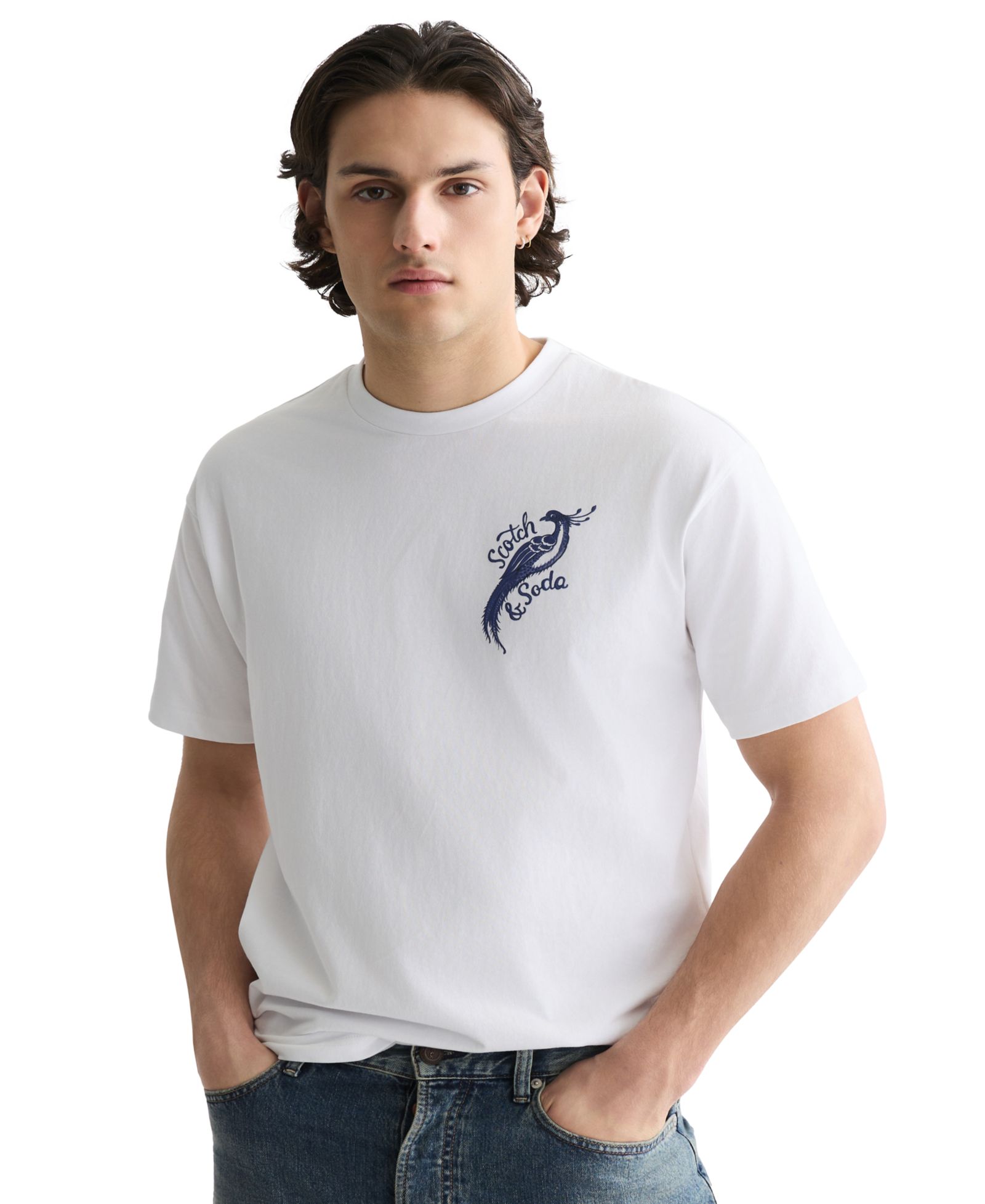 SCOTCH & SODA Men's Cotton Delfts Blauw Graphic T-Shirt
