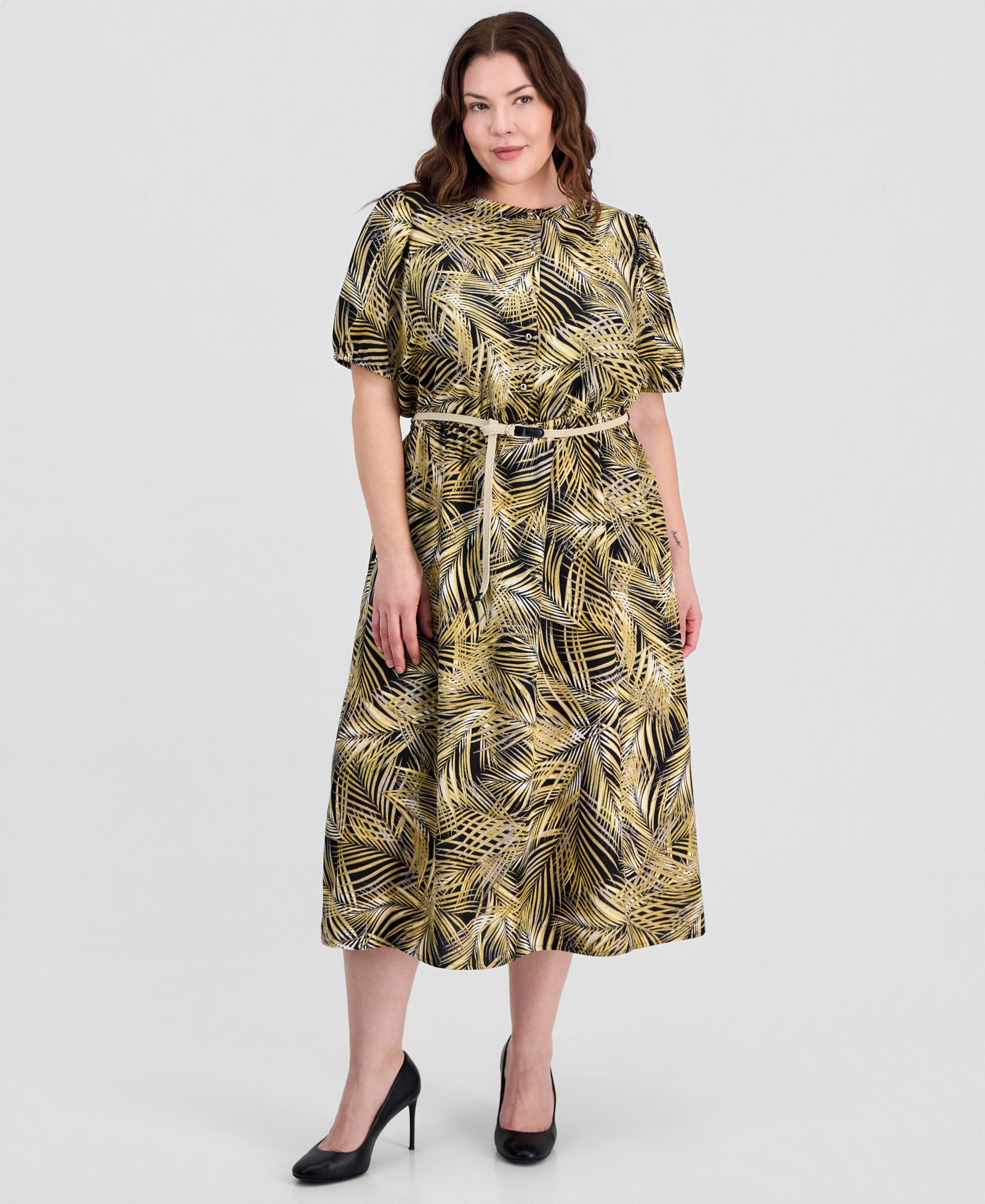 Платье-рубашка Kasper Plus Size Puffed-Sleeve
