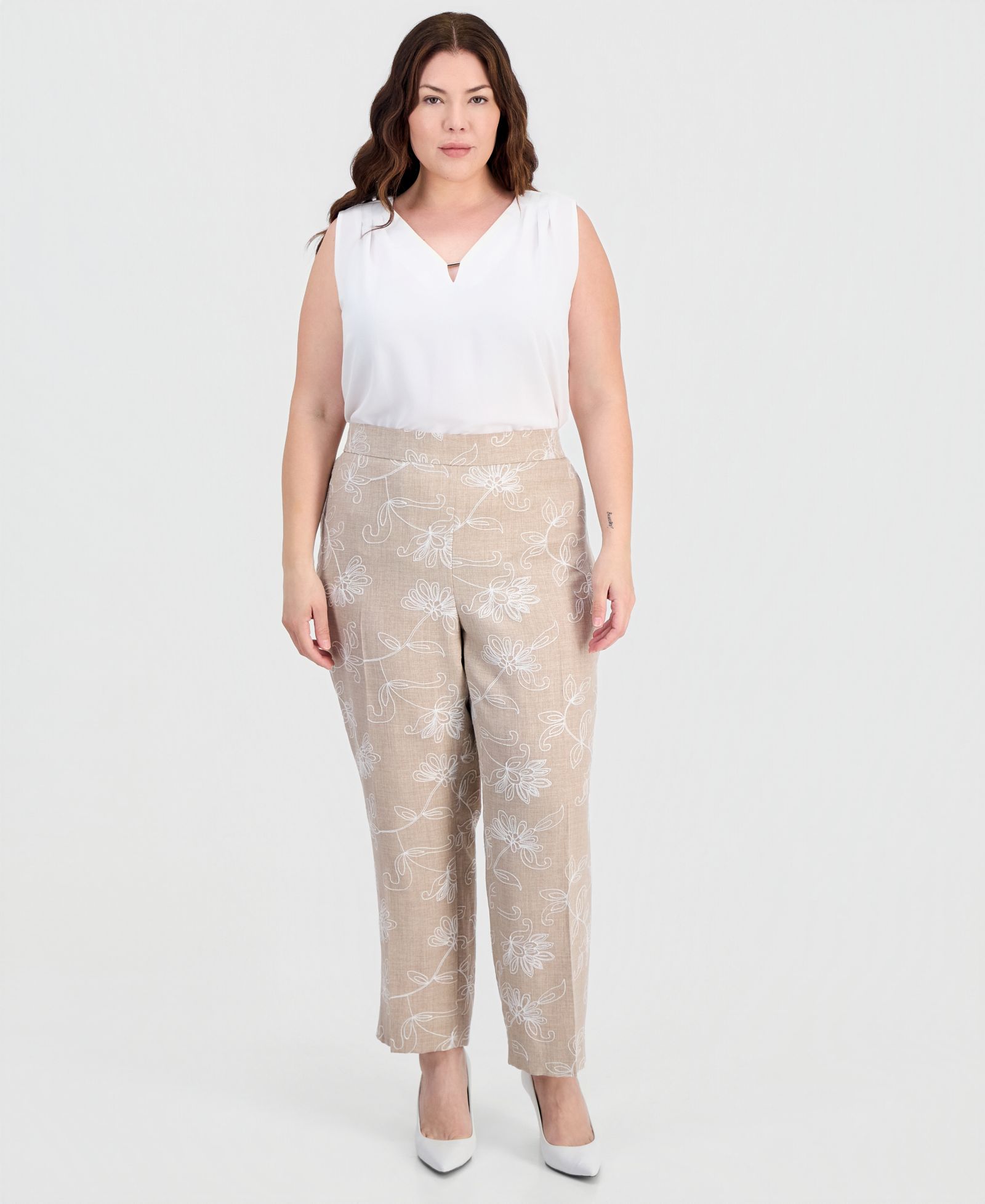 Kasper Plus Size Embroidered Pull-On Pants