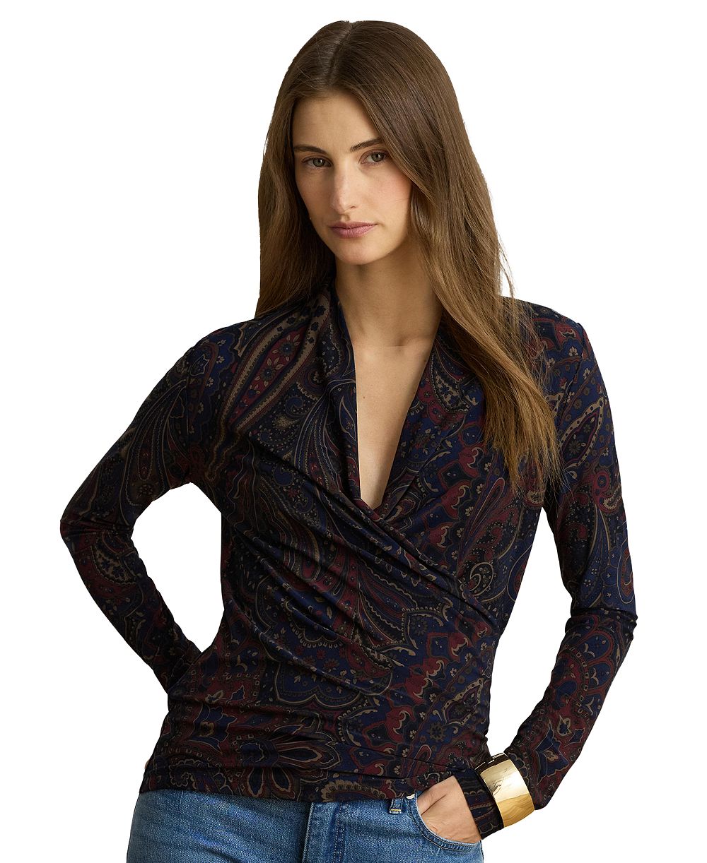 Lauren Ralph Lauren Women's Paisley Long-Sleeve Surplice Top