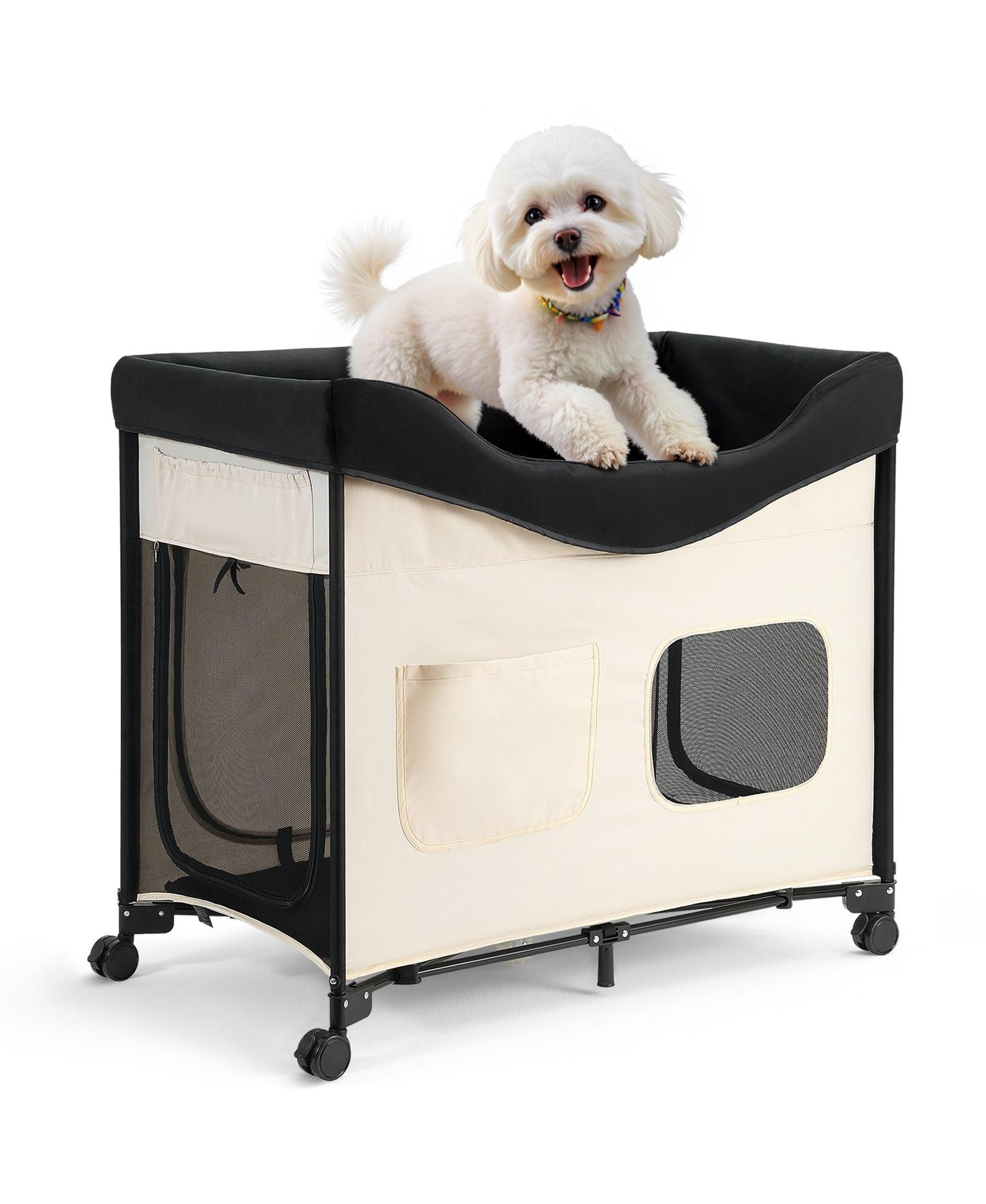COZITO L Elevated Foldable Bunk Pet Bed with Wheels, Side Storage and Carry Bag