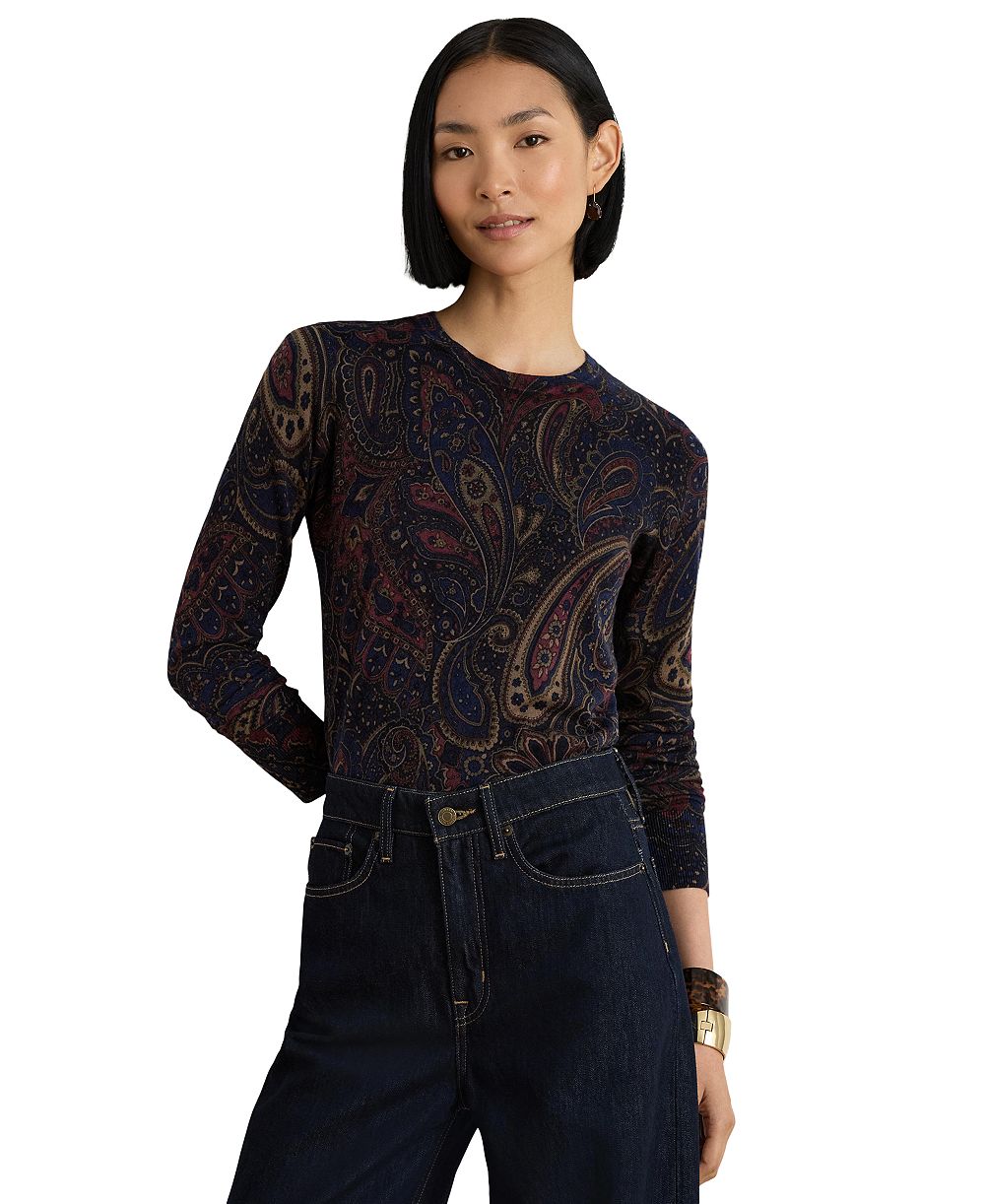 Lauren Ralph Lauren Women's Paisley Cotton-Modal Blend Slim-Fit Sweater