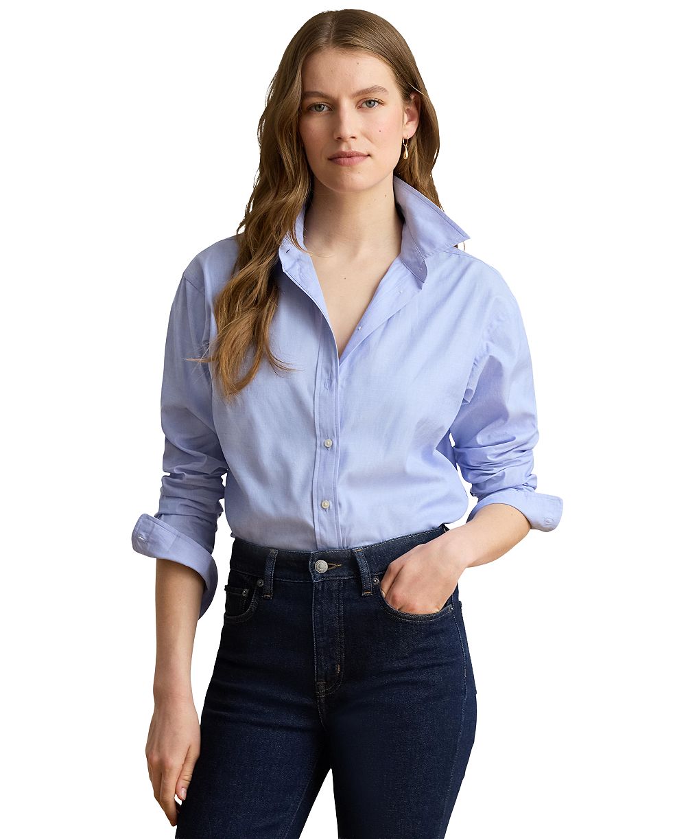 Lauren Ralph Lauren Women's Relaxed-Fit End-on-End Cotton Long-Sleeve Button-Up Shirt