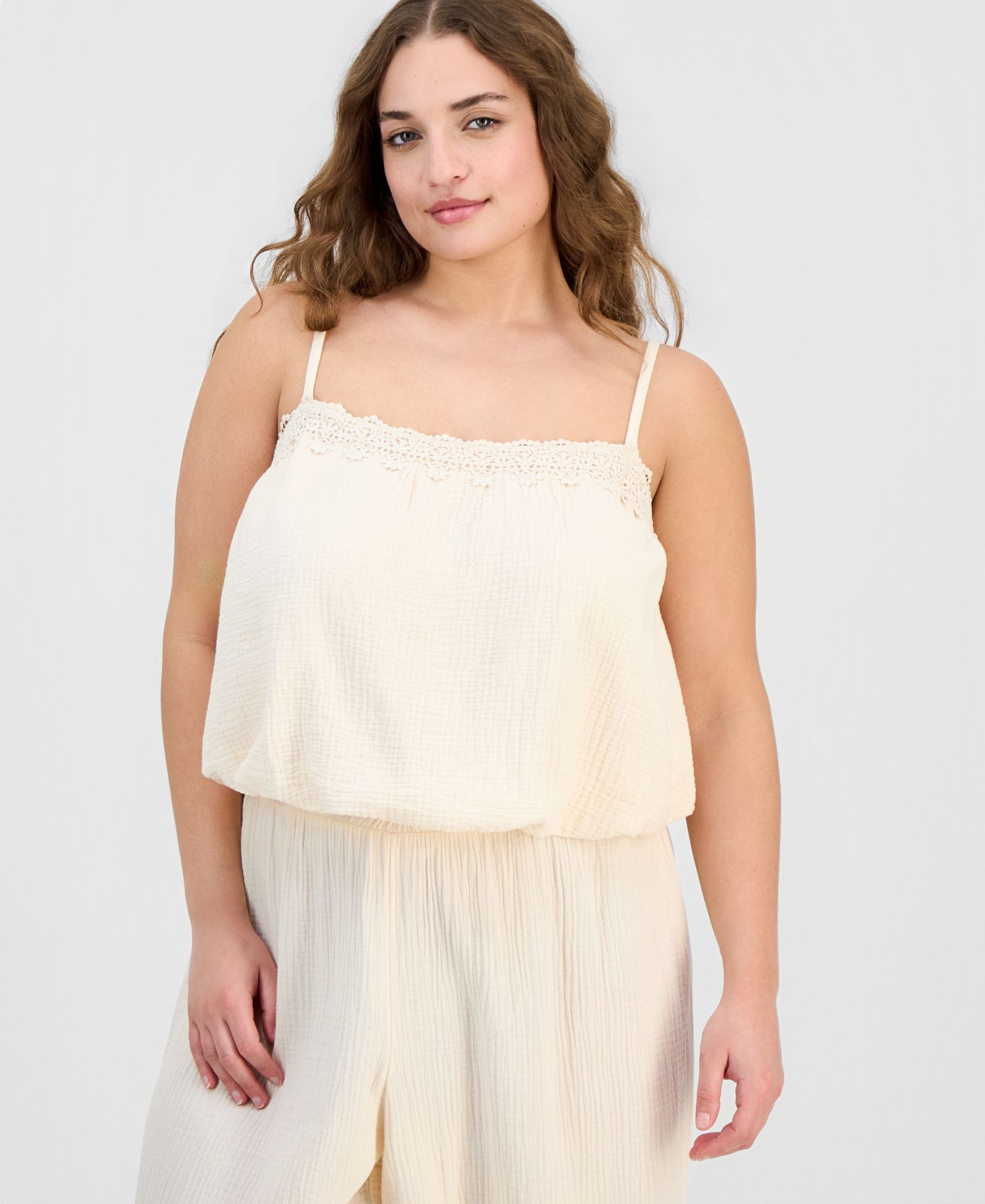 Топ And Now This Plus Cotton Crochet-Trim Bubble-Hem