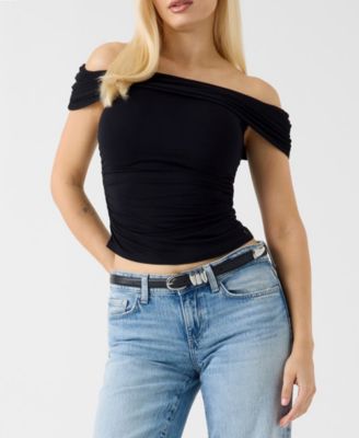GUESS Women's Off-The-Shoulder Shirring Artimis Top