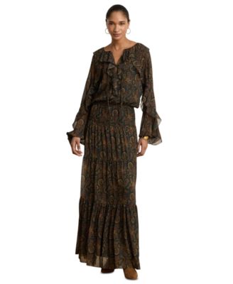 Lauren Ralph Lauren Women's Paisley Long-Sleeve Tiered Maxi Dress