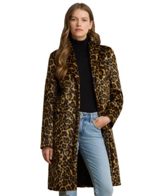 Женское пальто прямого кроя из искусственного меха с леопардовым принтом Lauren Ralph Lauren