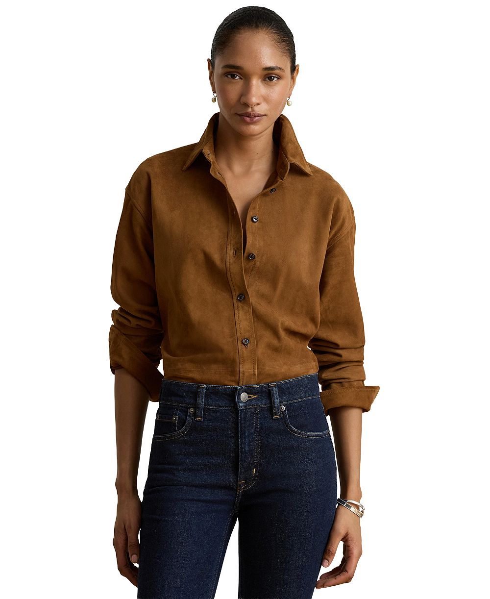 Женская рубашка Lauren Ralph Lauren с длинным рукавом из мягкой козьей замши
