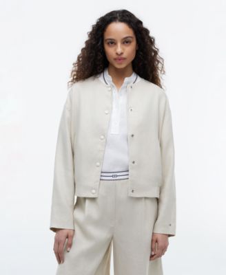 Tommy Hilfiger Women's Long-Sleeve Linen Bomber Jacket