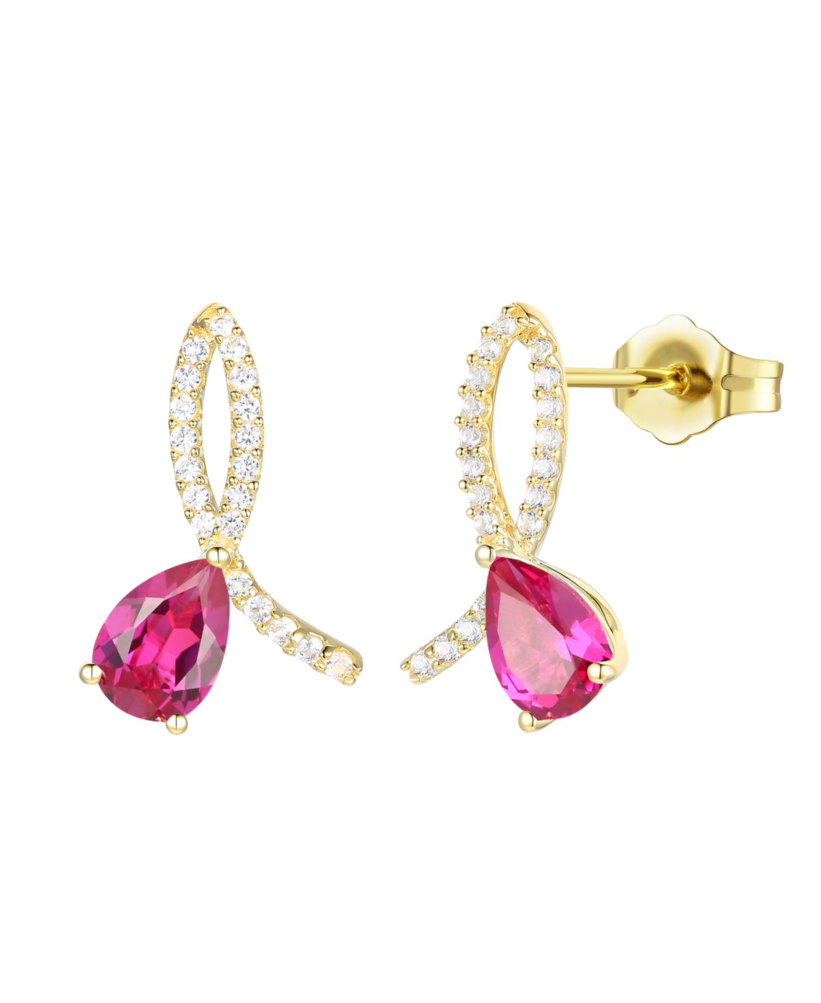Macy's Lab Grown Ruby (1-3/4 ct. t.w.) & Lab Grown White Sapphire (1/3 ct. t.w.) Earrings in 14k Gold Over Sterling Silver (Also Available in Sapphire & Emerald)