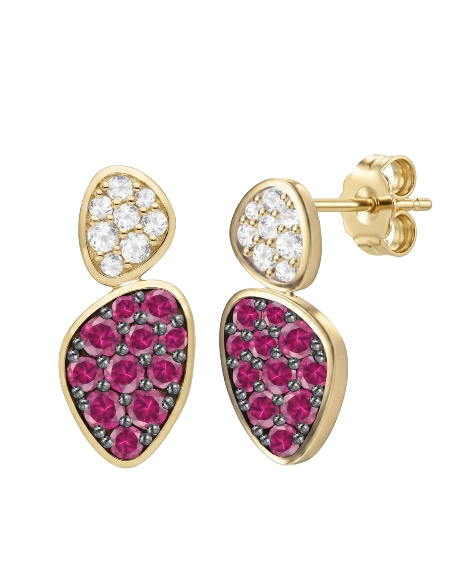 Macy's Lab Grown Ruby (1 ct. t.w.) & Lab Grown White Sapphire (1/3 ct. t.w.) Earrings in 14k Gold Over Sterling Silver (Also Available in Emerald & Sapphire)