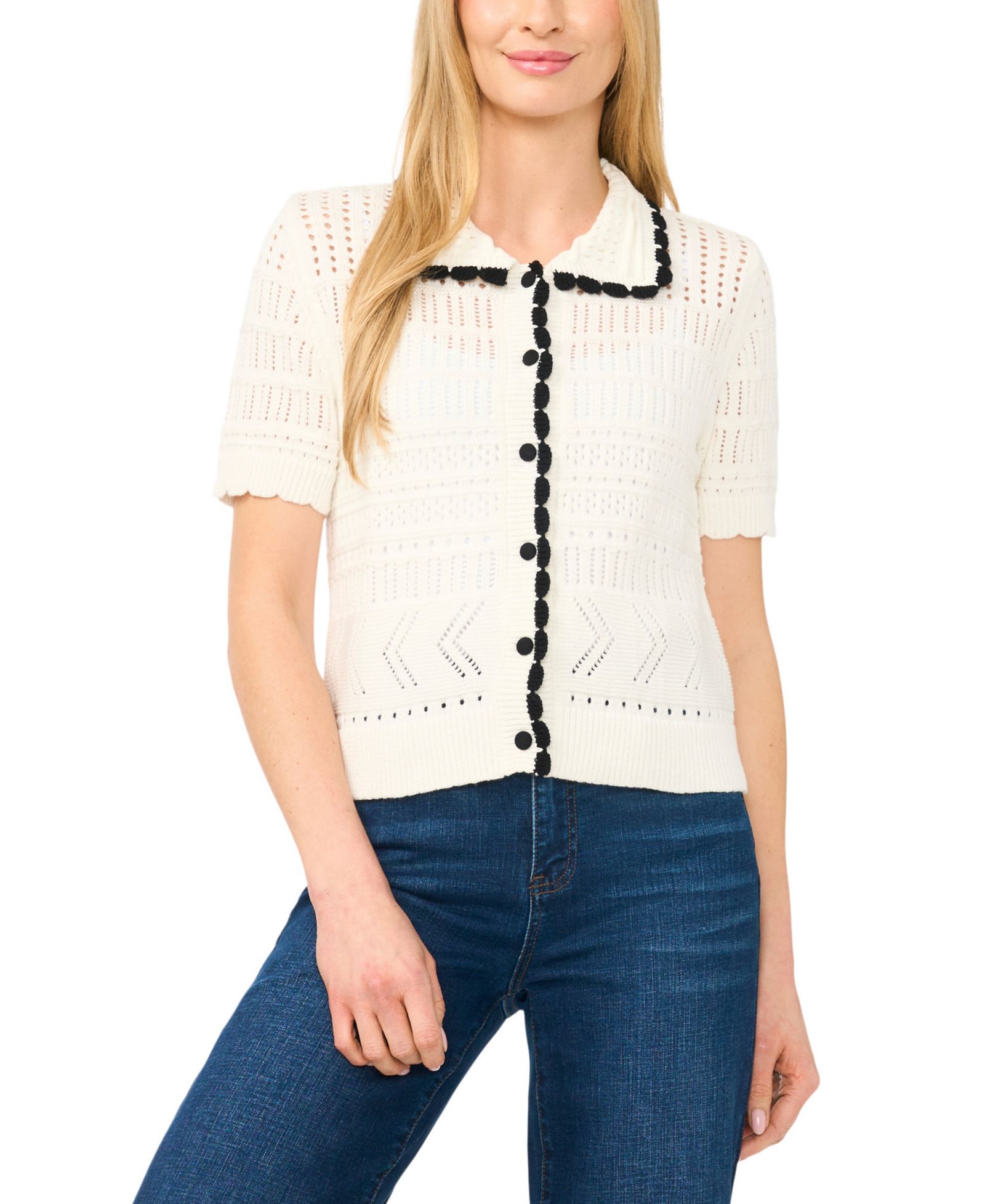 Женская хлопковая кардиган CeCe Short-Sleeve Collared