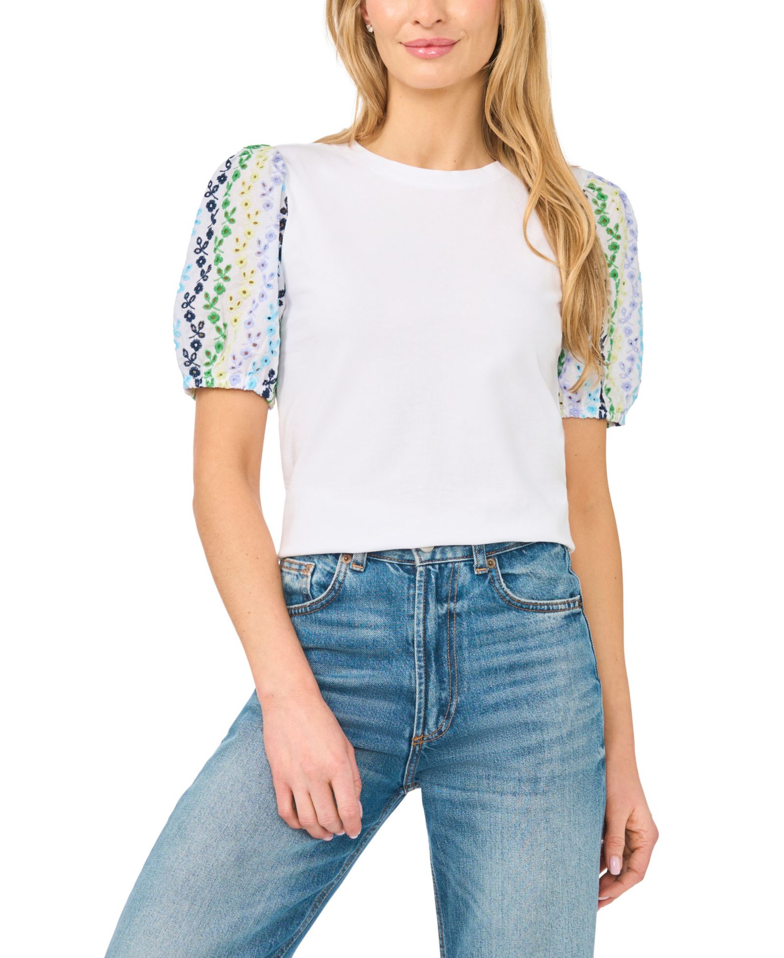CeCe Women's Puff Short-Sleeve Crewneck Cotton T-Shirt
