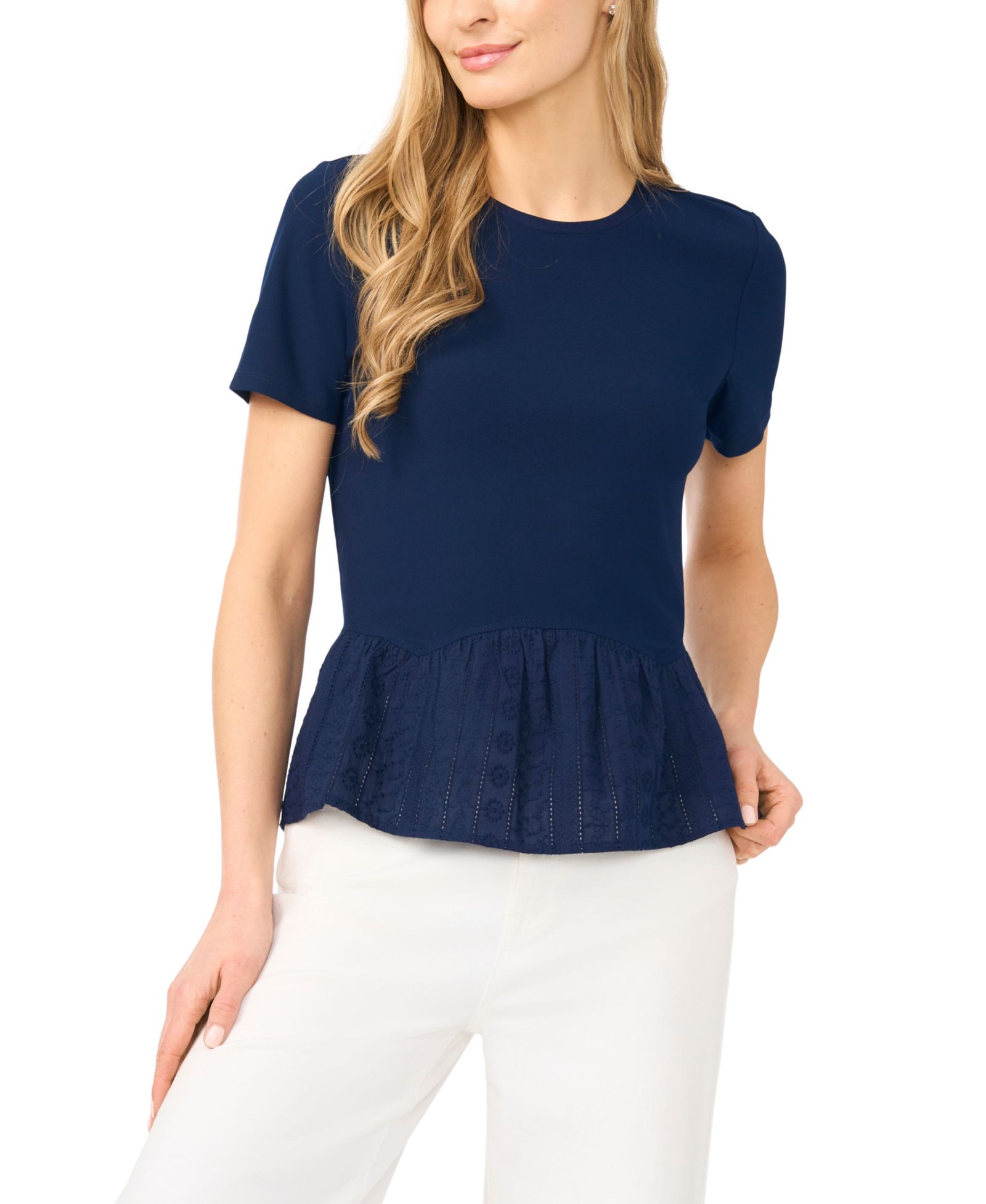 CeCe Women's Short-Sleeve Crewneck Peplum Top