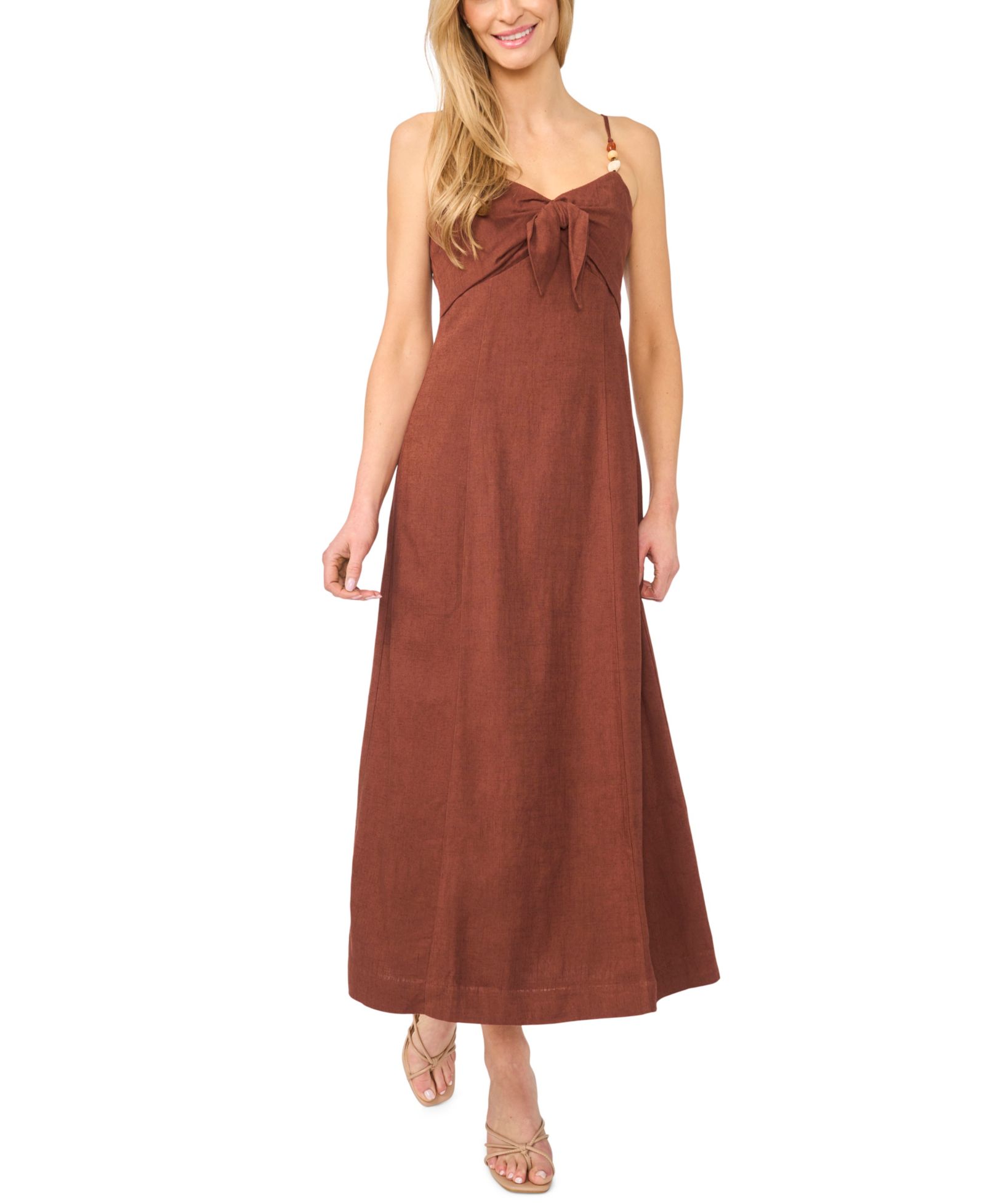 CeCe Women's Linen-Blend Sleeveless Tie-Front V-Neck Midi Dress