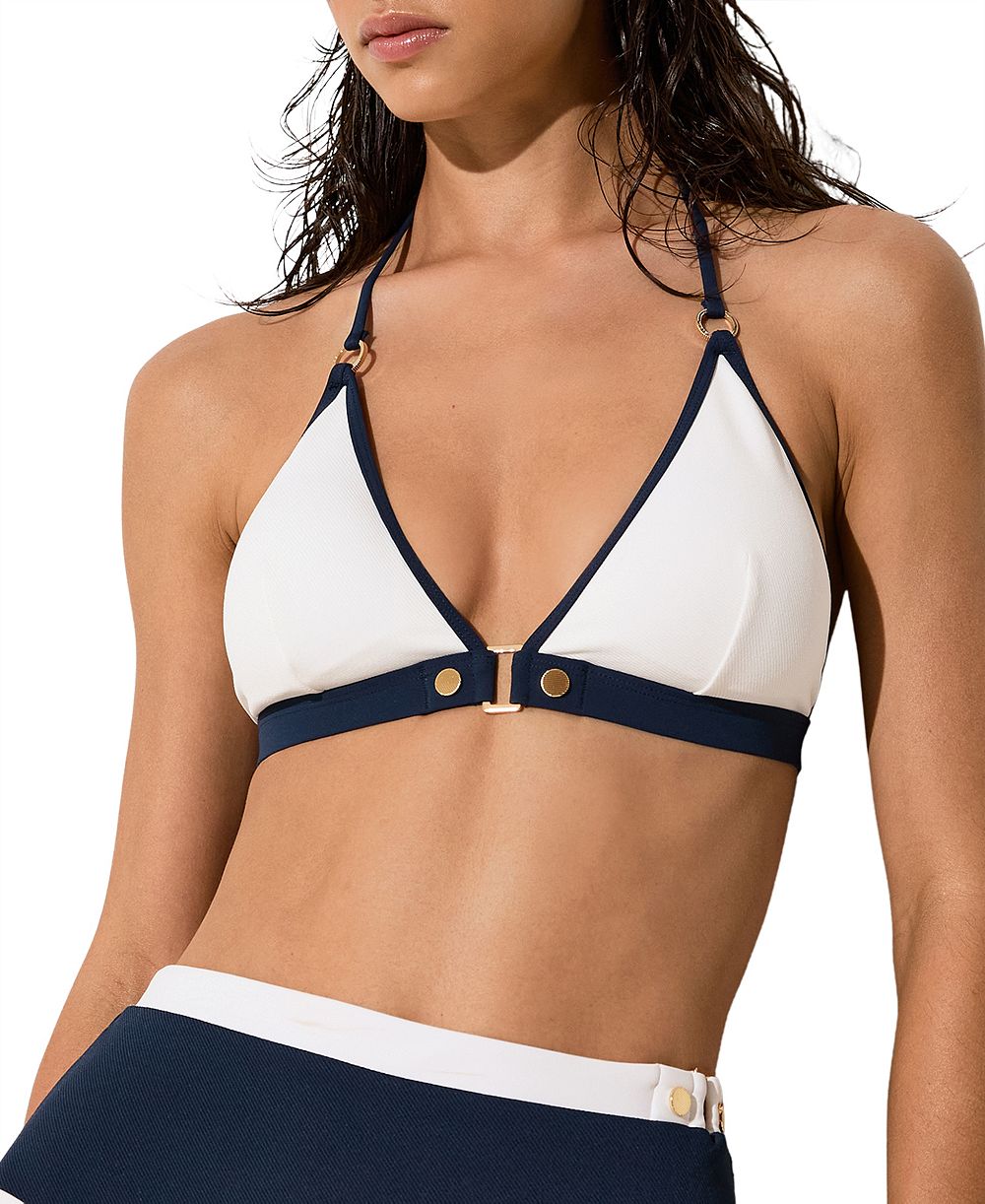 REISS Women's Saskia Contrast Halterneck Triangle Bikini Top