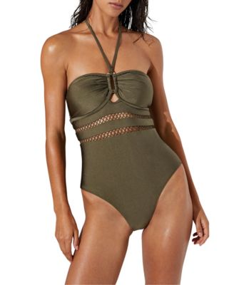 REISS Women's Libby Shimmer Cutout Lattice-Trim One-Piece Swimsuit