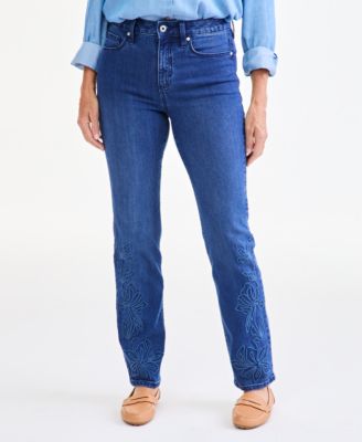 Style & Co Petite High-Rise Straight-Leg Embroidered Jeans, Macy's Exclusive