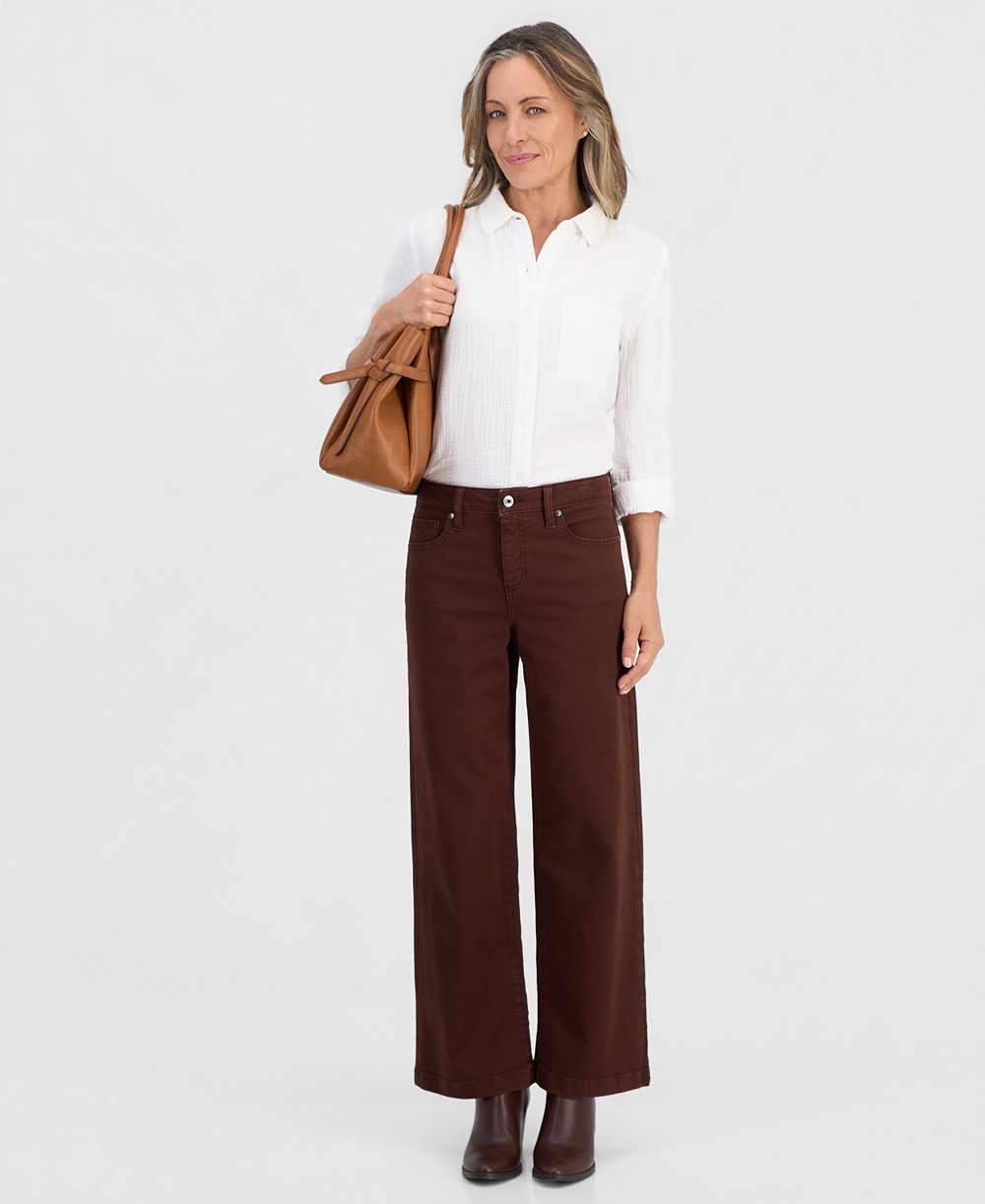 Style & Co Petite Брюки из твилла с высокой талией и широкими штанинами