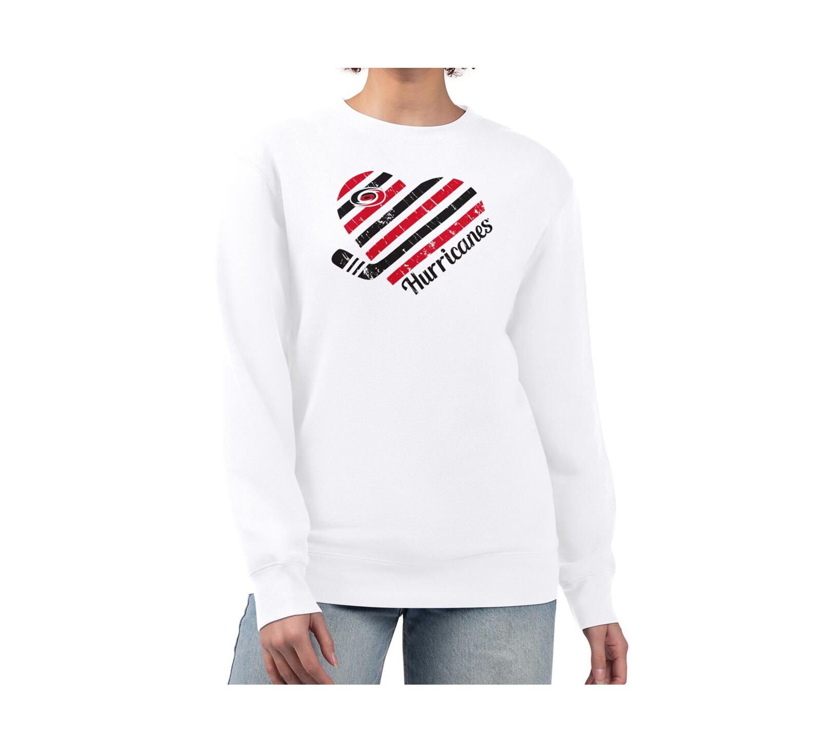 G-III 4Her by Carl Banks Women's White Carolina Hurricanes Heart Graphic Pullover Sweatshirt