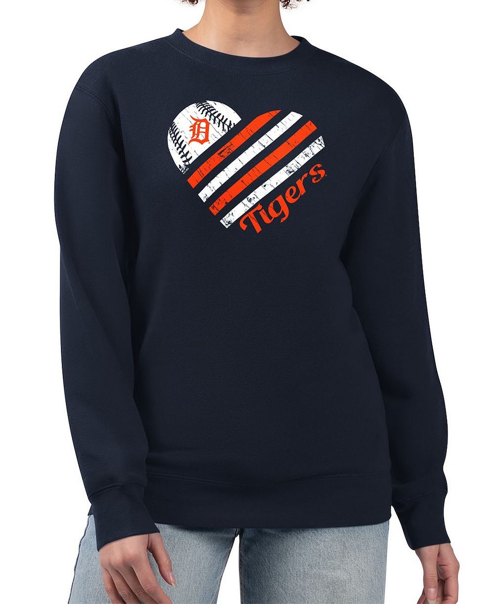Женский свитшот G-III 4Her by Carl Banks Navy Detroit Tigers Heart Logo Fleece Pullover