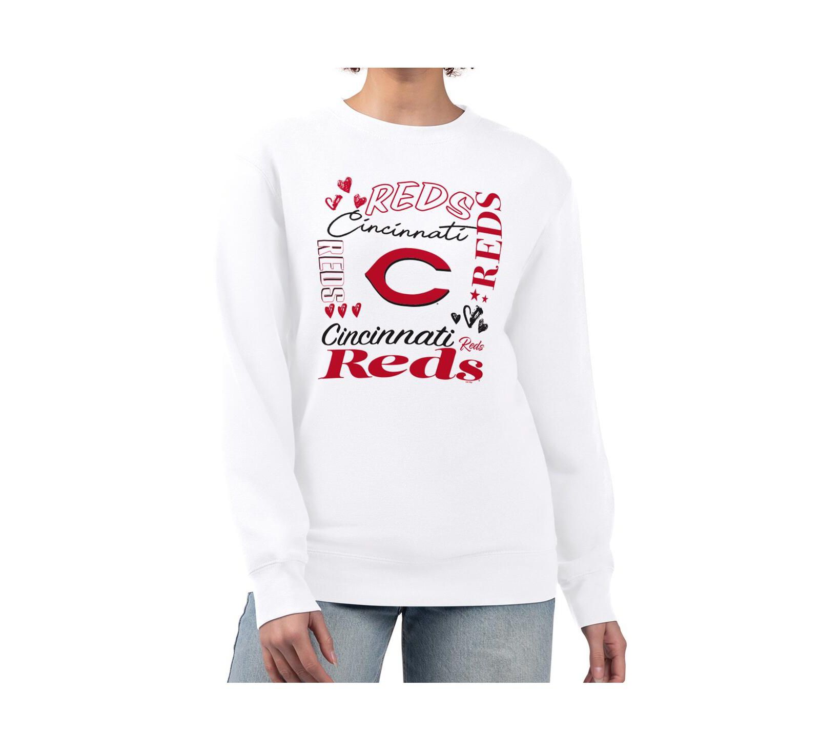 G-III 4Her by Carl Banks Women's White Cincinnati Reds Collage Team Graphic Fleece Pullover Hoodie