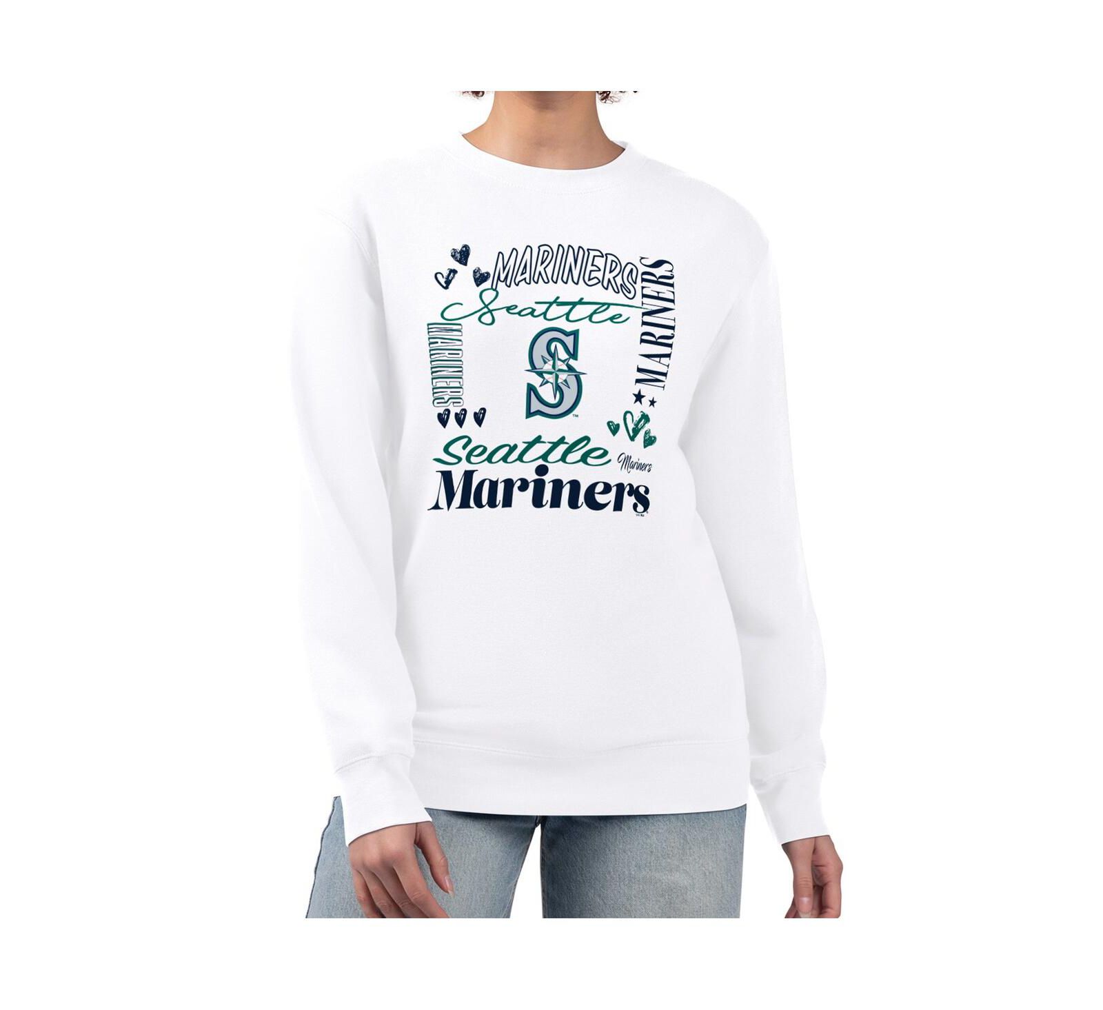 G-III 4Her by Carl Banks Women's White Seattle Mariners Collage Team Graphic Fleece Pullover Hoodie