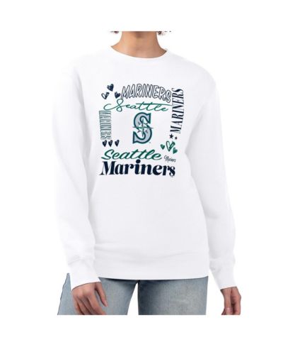 G-III 4Her by Carl Banks Women's White Seattle Mariners Collage Team Graphic Fleece Pullover Hoodie
