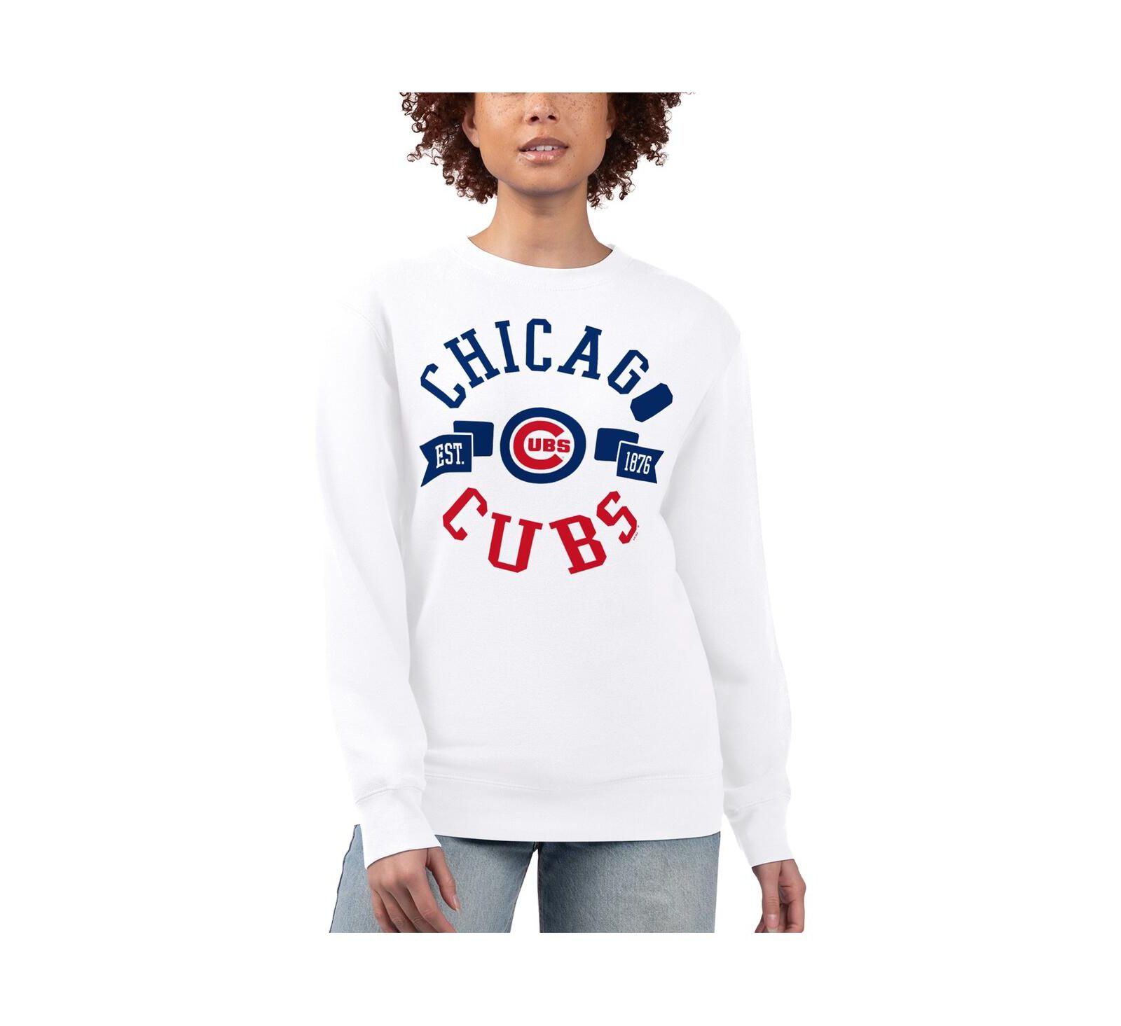 G-III 4Her by Carl Banks Women's White Chicago Cubs Team Logo Fleece Pullover Sweatshirt