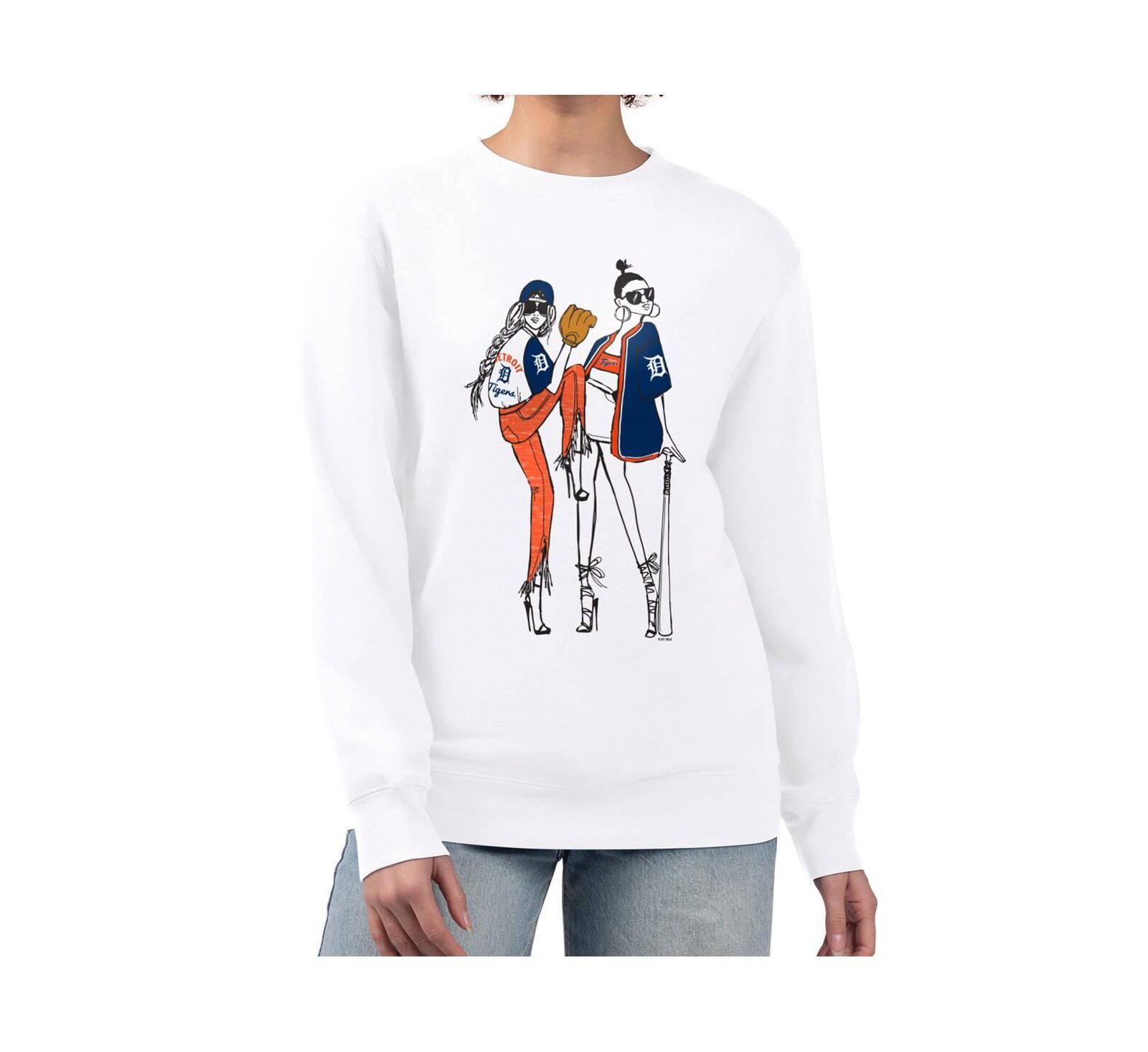 G-III 4Her by Carl Banks Women's White Detroit Tigers Baseball Girls Fleece Pullover Sweatshirt