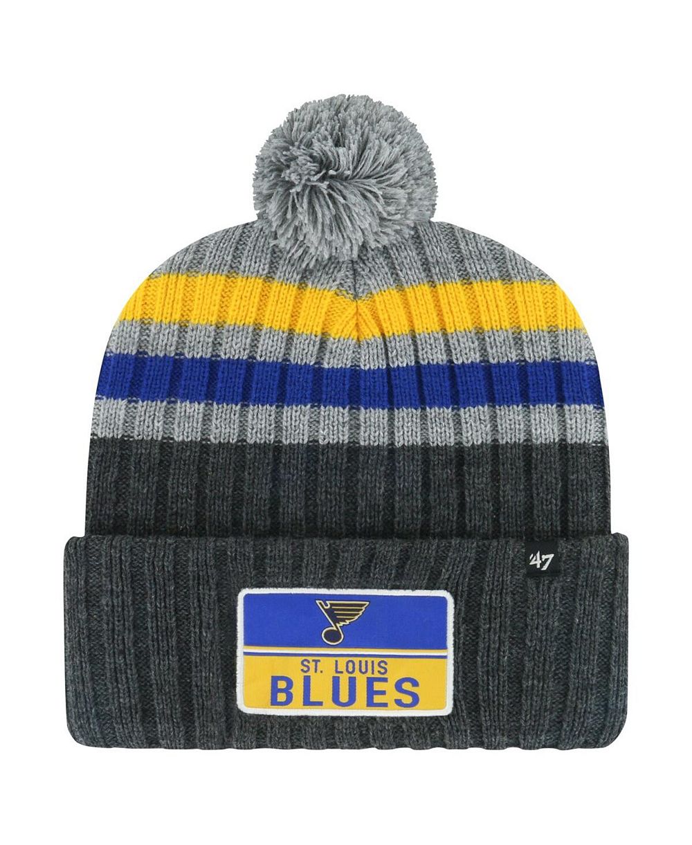 Вязаная шапка '47 Brand Gray St. Louis Blues Stack Patch Cuffed с помпоном для мужчин