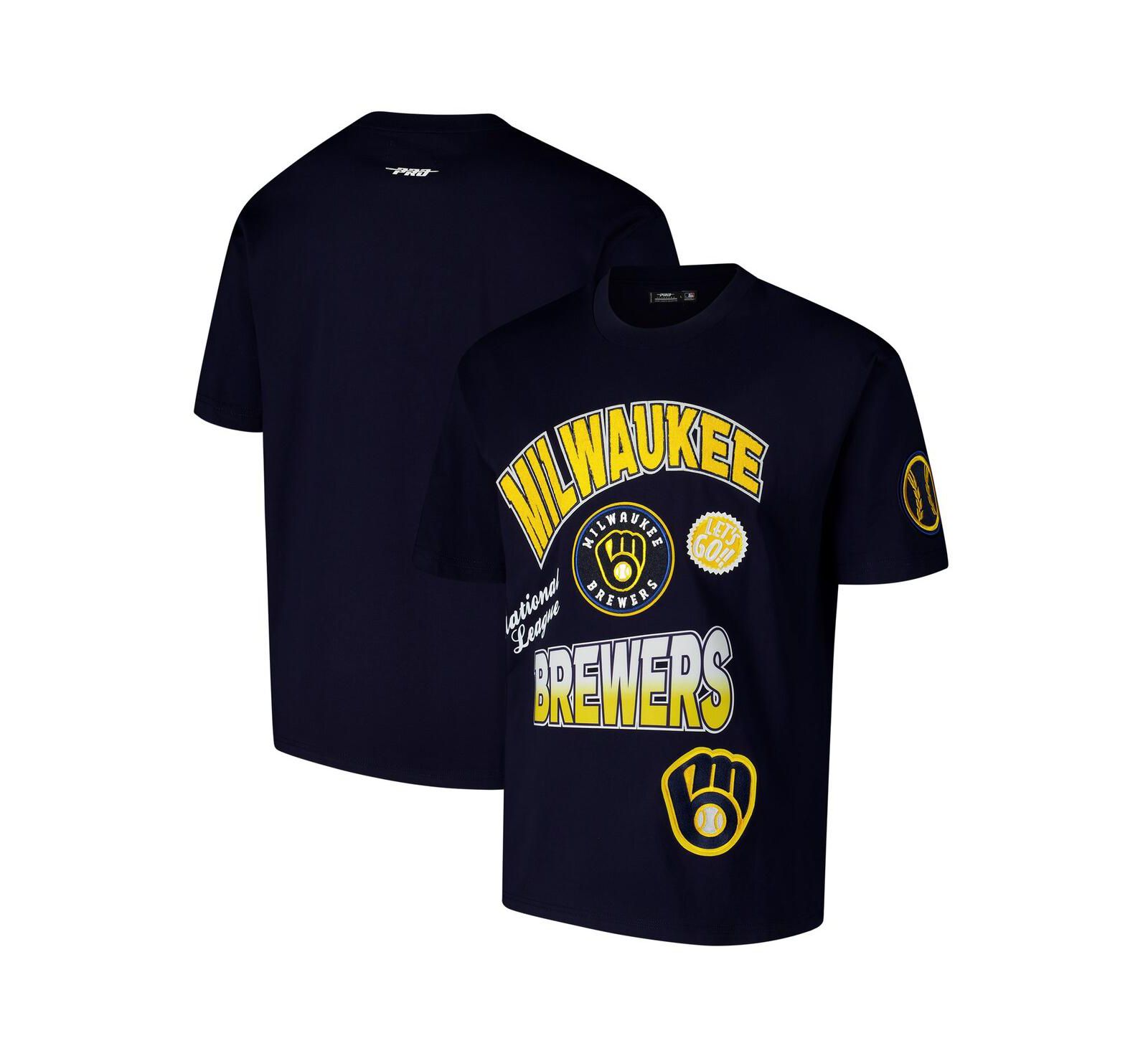 Pro Standard Мужская футболка Milwaukee Brewers Turn It Up с заниженной линией плеча, Navy