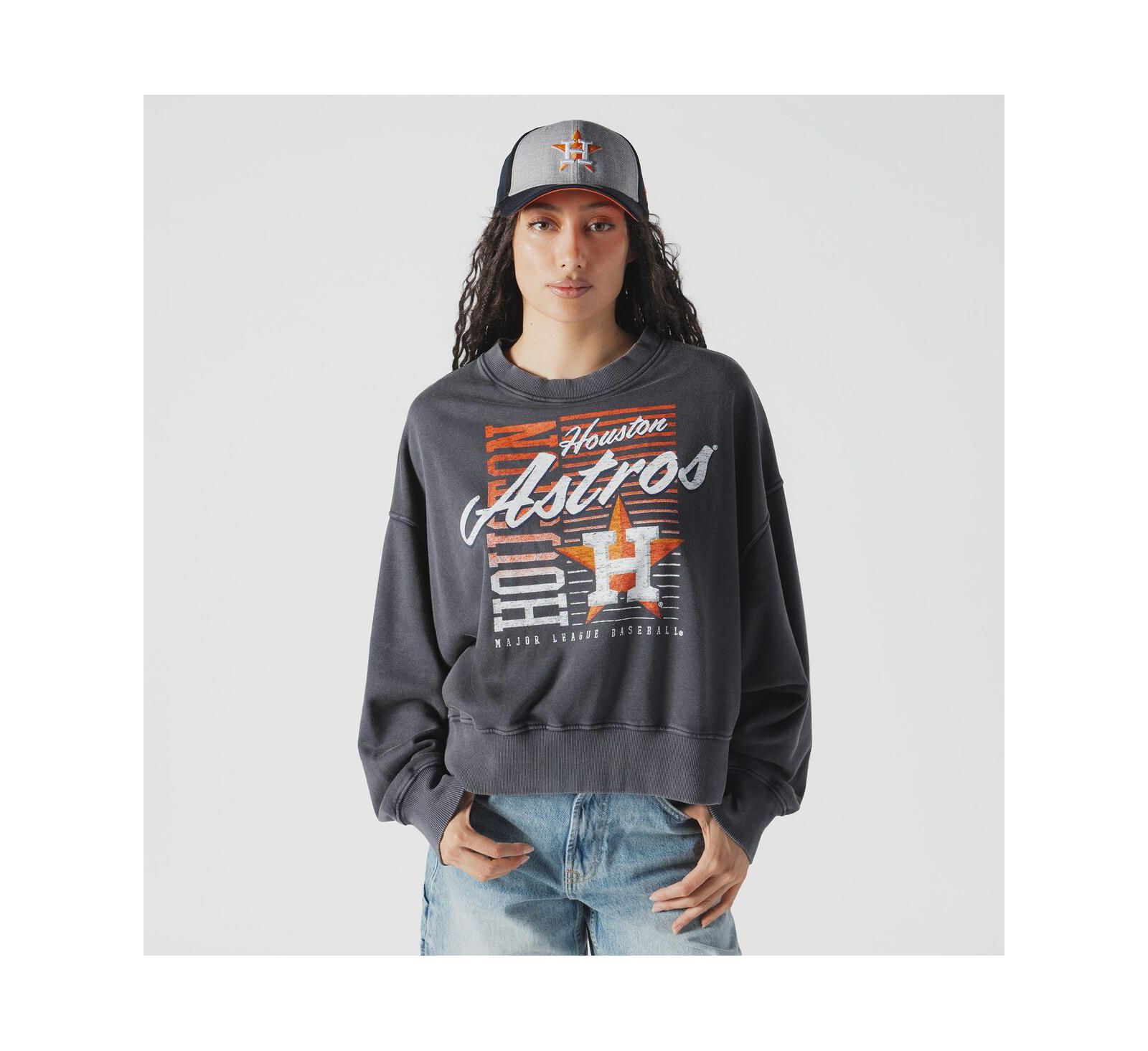 Женский укороченный свитшот New Era Houston Astros, темно-синий, с эффектом варки