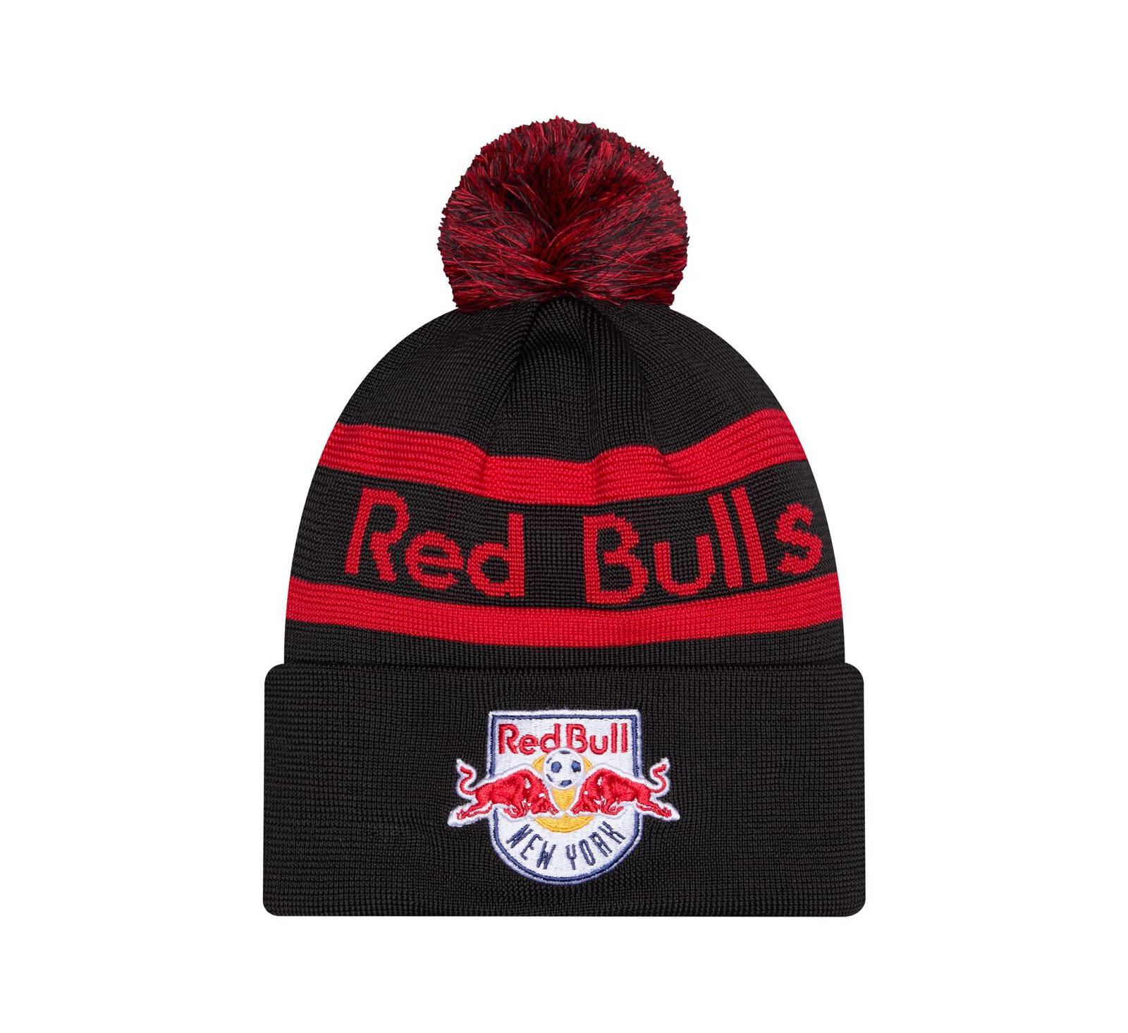 Кепка New Era Men's Black New York Red Bulls 2026 Jersey Hook Cuffed with Pom Knit