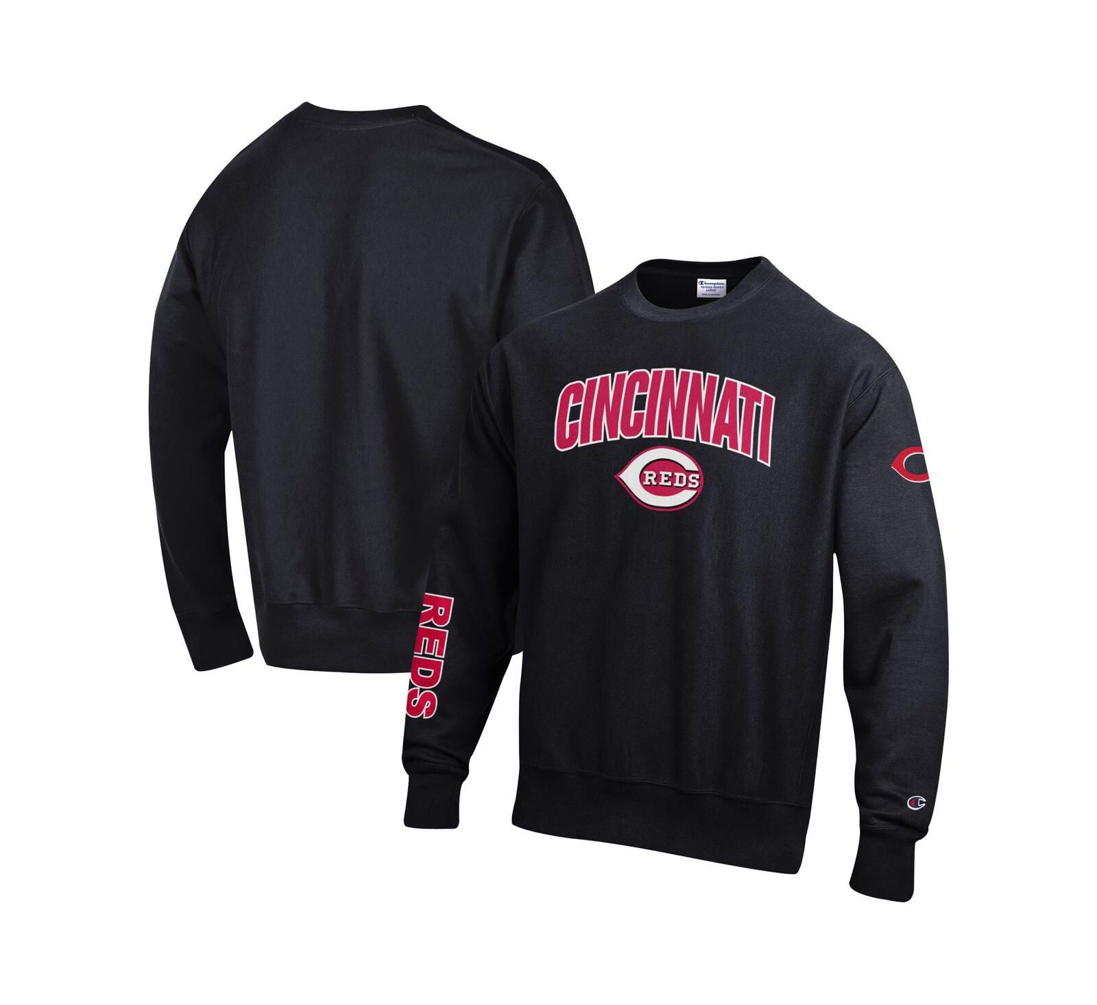 Мужской свитшот Champion Black Cincinnati Reds Reverse Weave Chenille