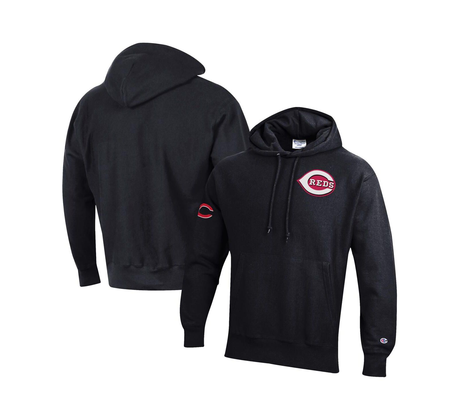 Мужское черное худи Champion Cincinnati Reds Reverse Weave Chenille