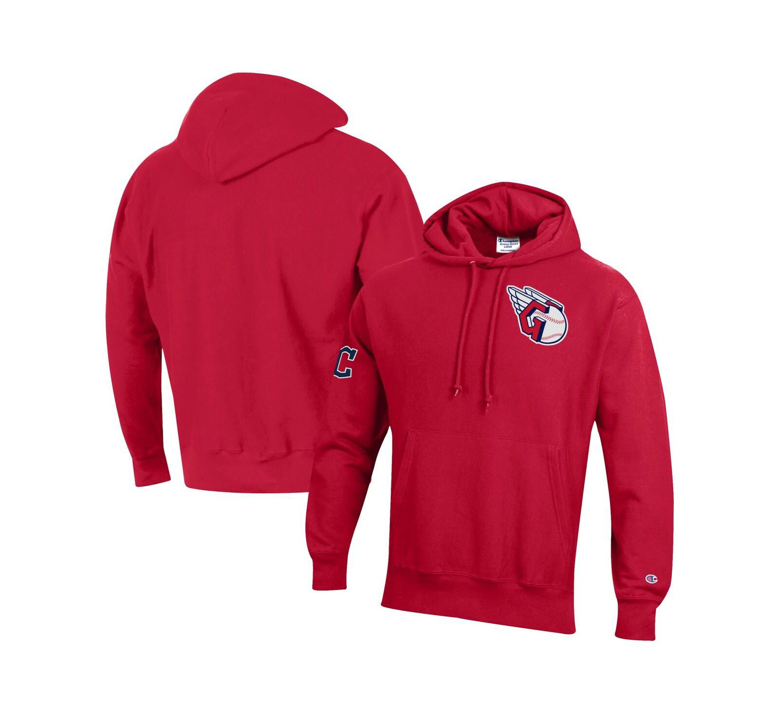 Champion Men's Scarlet Cleveland Guardians Reverse Weave Chenille Hoodie