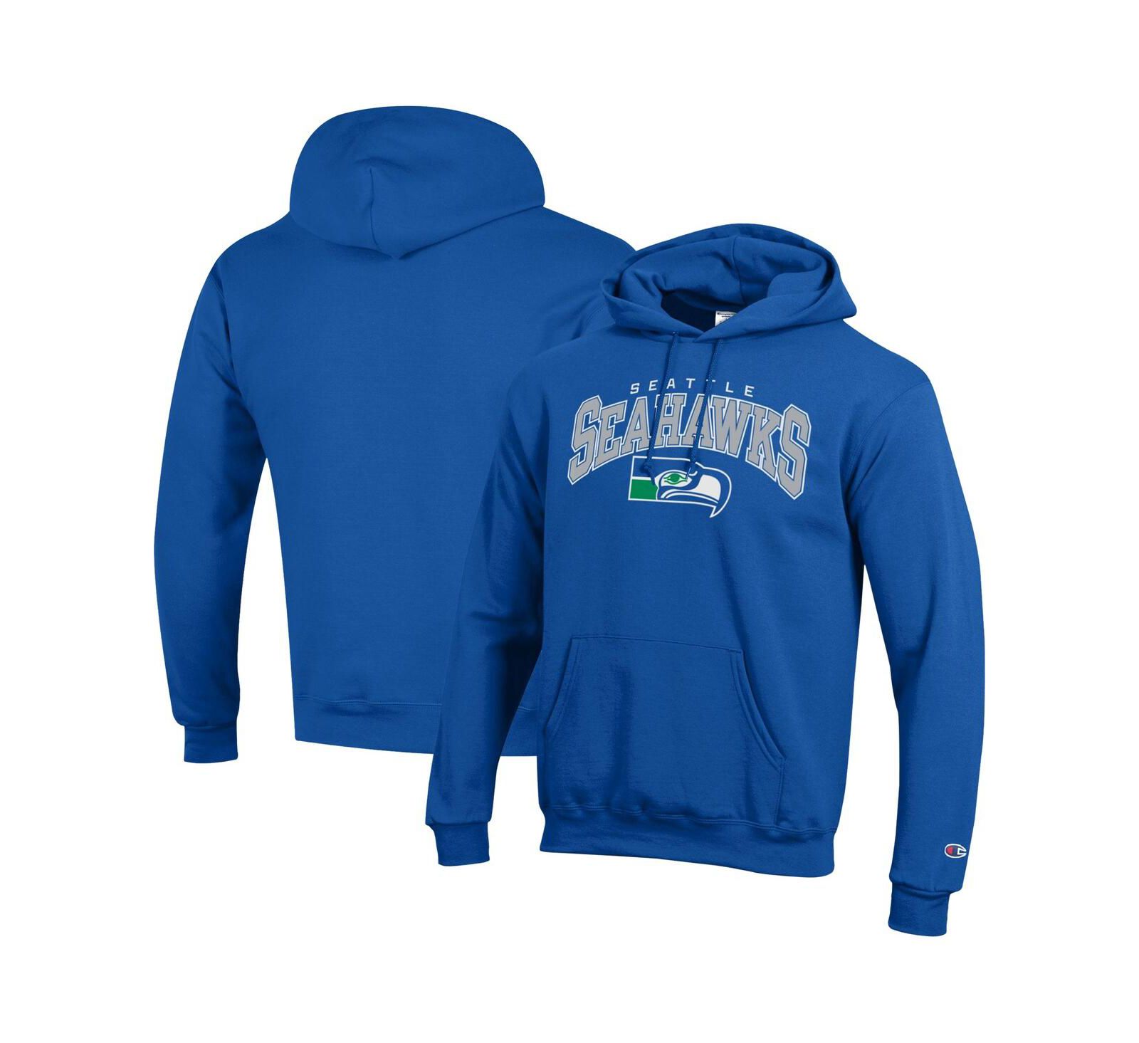 Champion Men's Royal Seattle Seahawks Powerblend Arch over Logo Hoodie