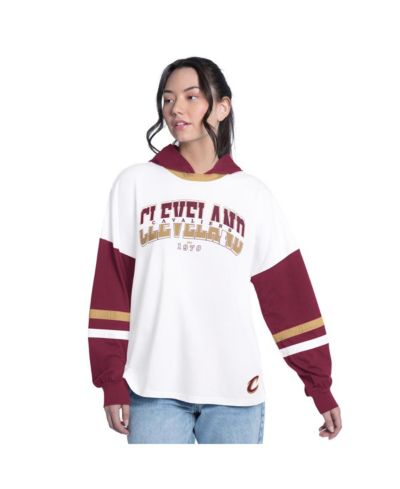 Женская футболка G-III 4Her by Carl Banks White/Wine Cleveland Cavaliers Key Player Oversized Hooded Long Sleeve