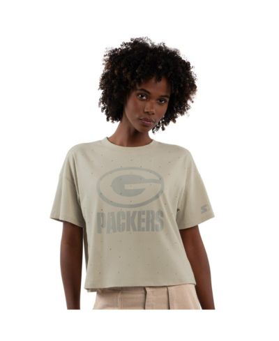 Starter Женская укороченная футболка Khaki Green Bay Packers Rhinestone Sprinkle