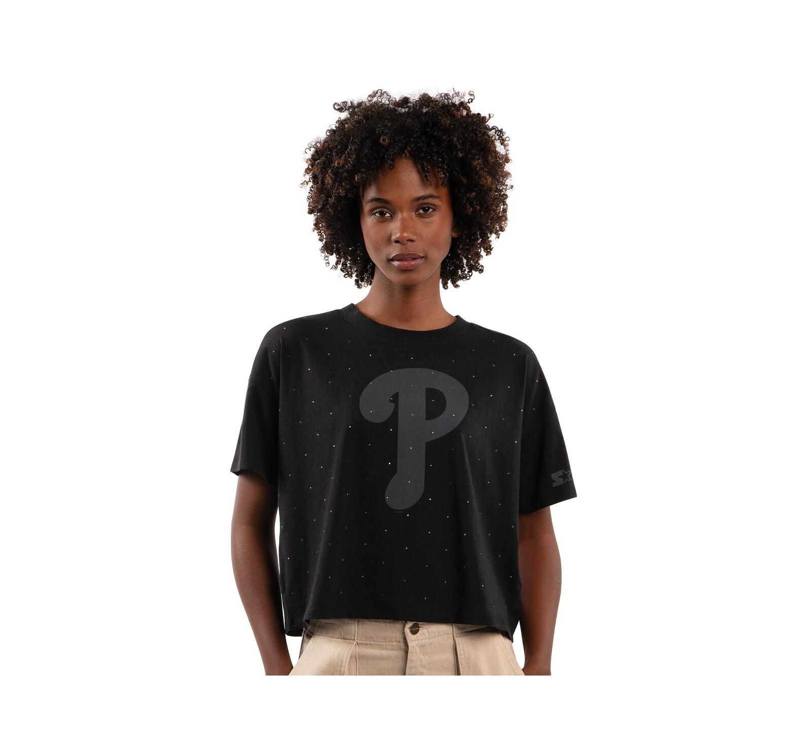 Starter Женская укороченная футболка Philadelphia Phillies с блестками, черная