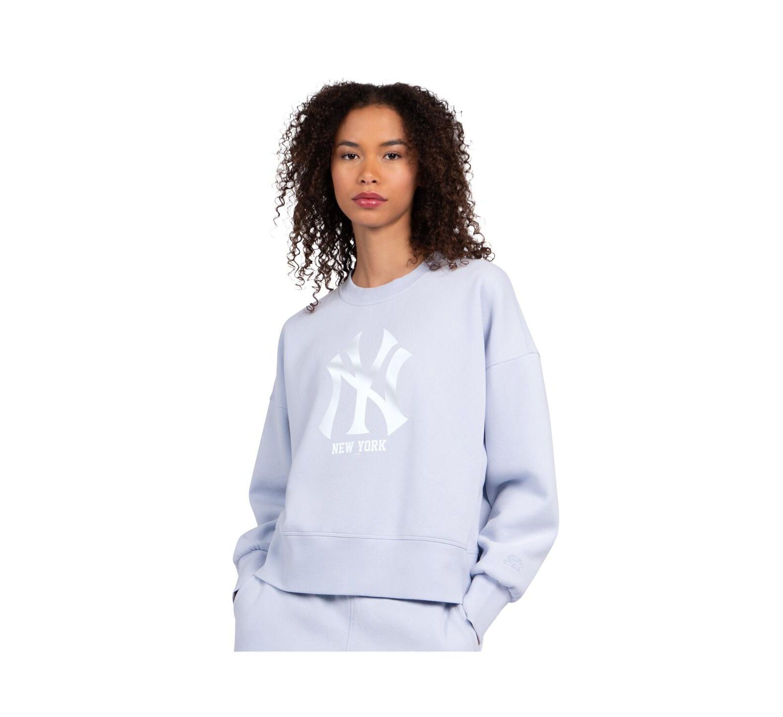 Starter Women's Light Blue New York Yankees Pastels Boxy Fleece Sweatshirt