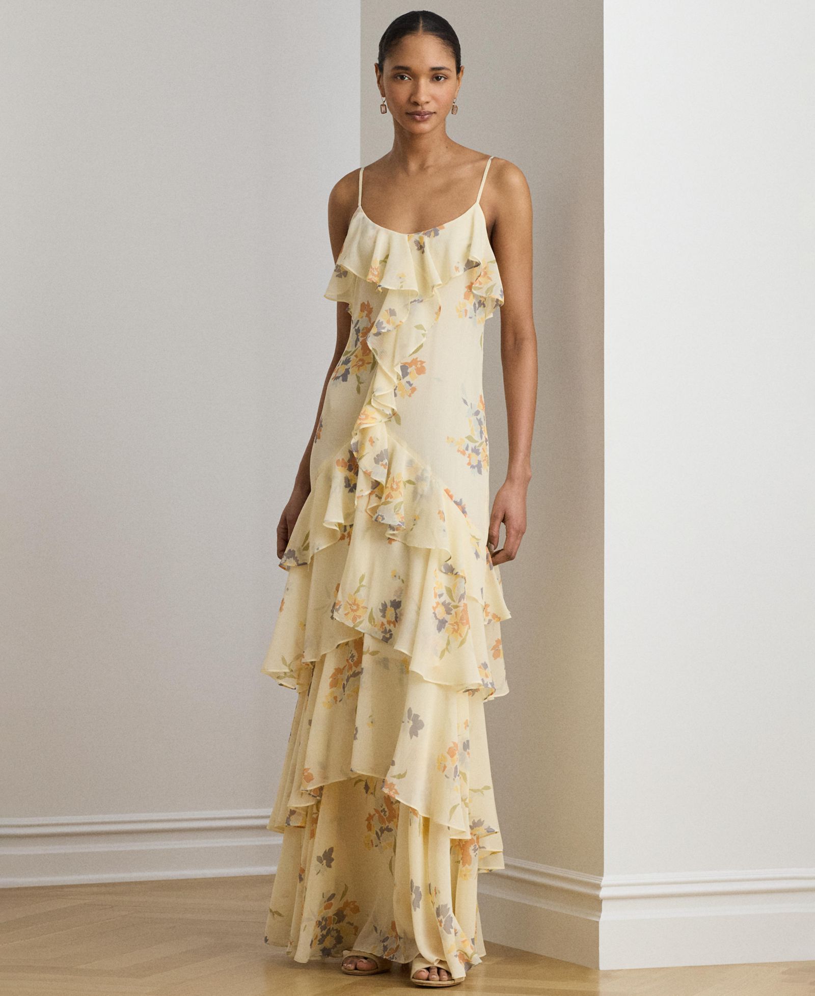 Lauren Ralph Lauren Floral Ruffle-Trim Georgette Gown