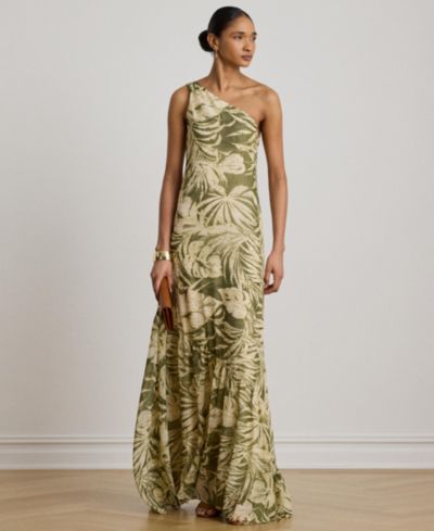 Lauren Ralph Lauren Print Georgette One-Shoulder Gown